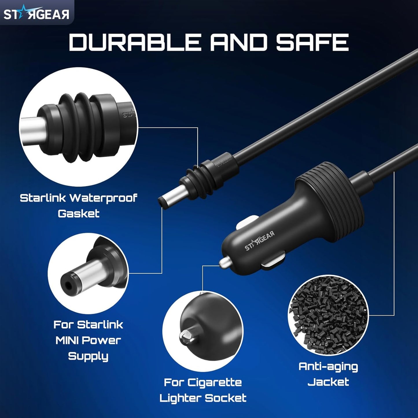 Starlink Mini Cable 12V 5M/16.4FT, Starlink Mini Accessories 16AWG Cigarette Lighter to DC Cord, Starlink Cable 12V-48V Car Charger Adapter (5M)