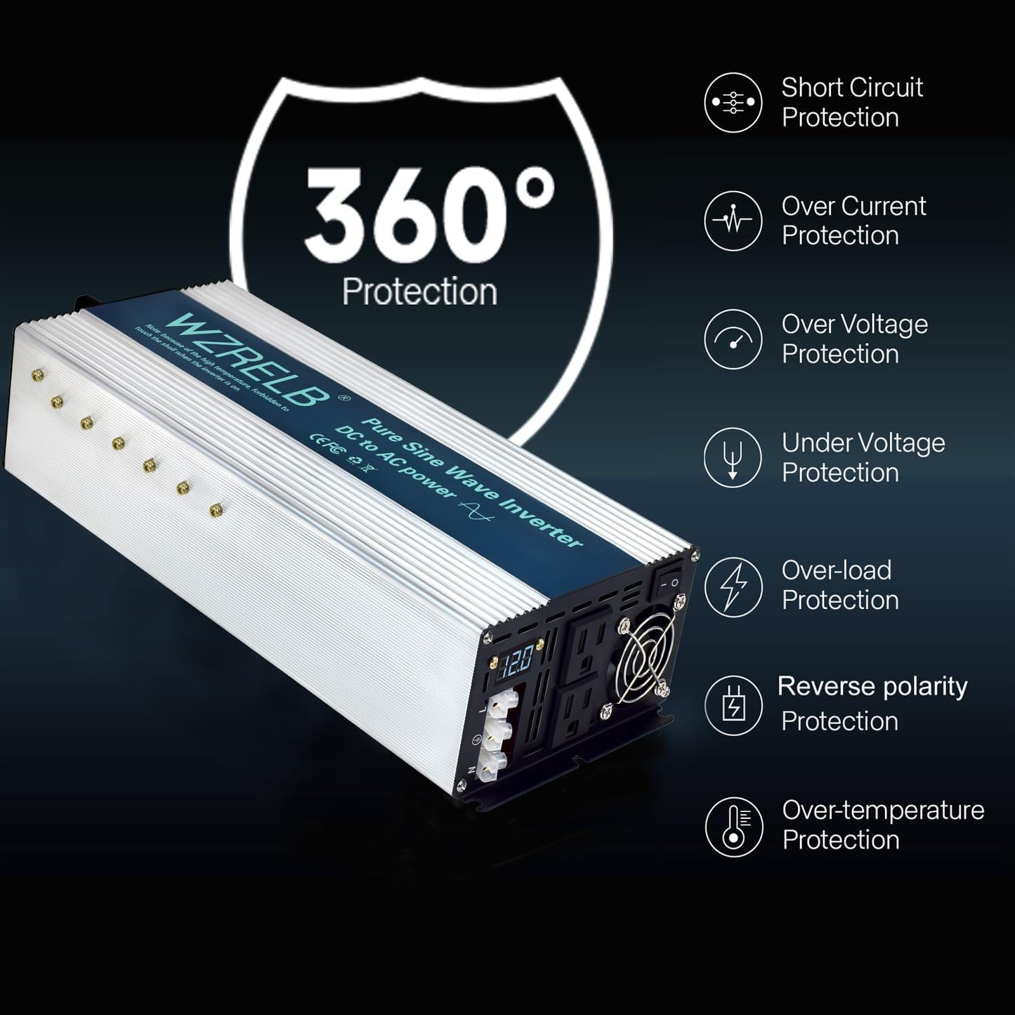 WZRELB 3500W Pure Sine Wave Inverter, Car Power Inverter 48V DC to 110V 120V AC Converter for RV, Truck, Solar, Outdoor with Dual AC Outlets, Hardwire Port, Surge 7000W, LED Display,Off-Grid