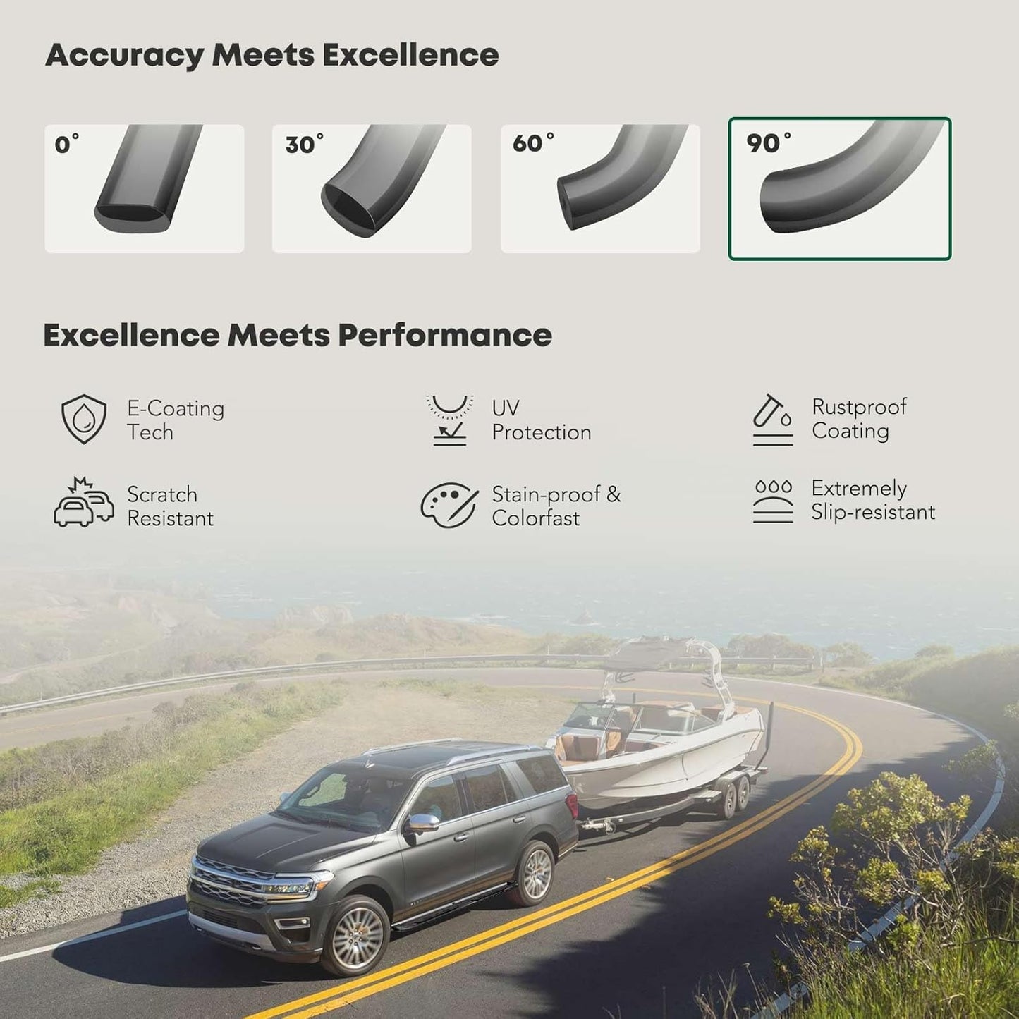 YHTAUTO 4 Inch Running Boards Side Steps Compatible with Chevy Silverado & GMC Sierra 1500/2500 HD/3500 HD 2019-2024, Crew Cab, Oval Bent Ends Carbon Steel Black Powder, Truck Cab Side Step Rails