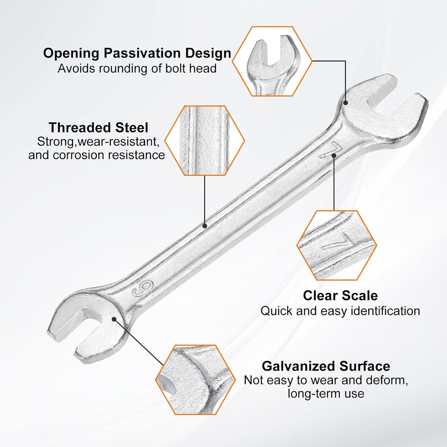 HARFINGTON 5pcs Double Open End Wrench 6mm x 7mm Metric 15 Degree Offset Angle Small Flat Head Wrench Galvanizing Open Ended Spanner for Automotive Repair Furniture Assembly