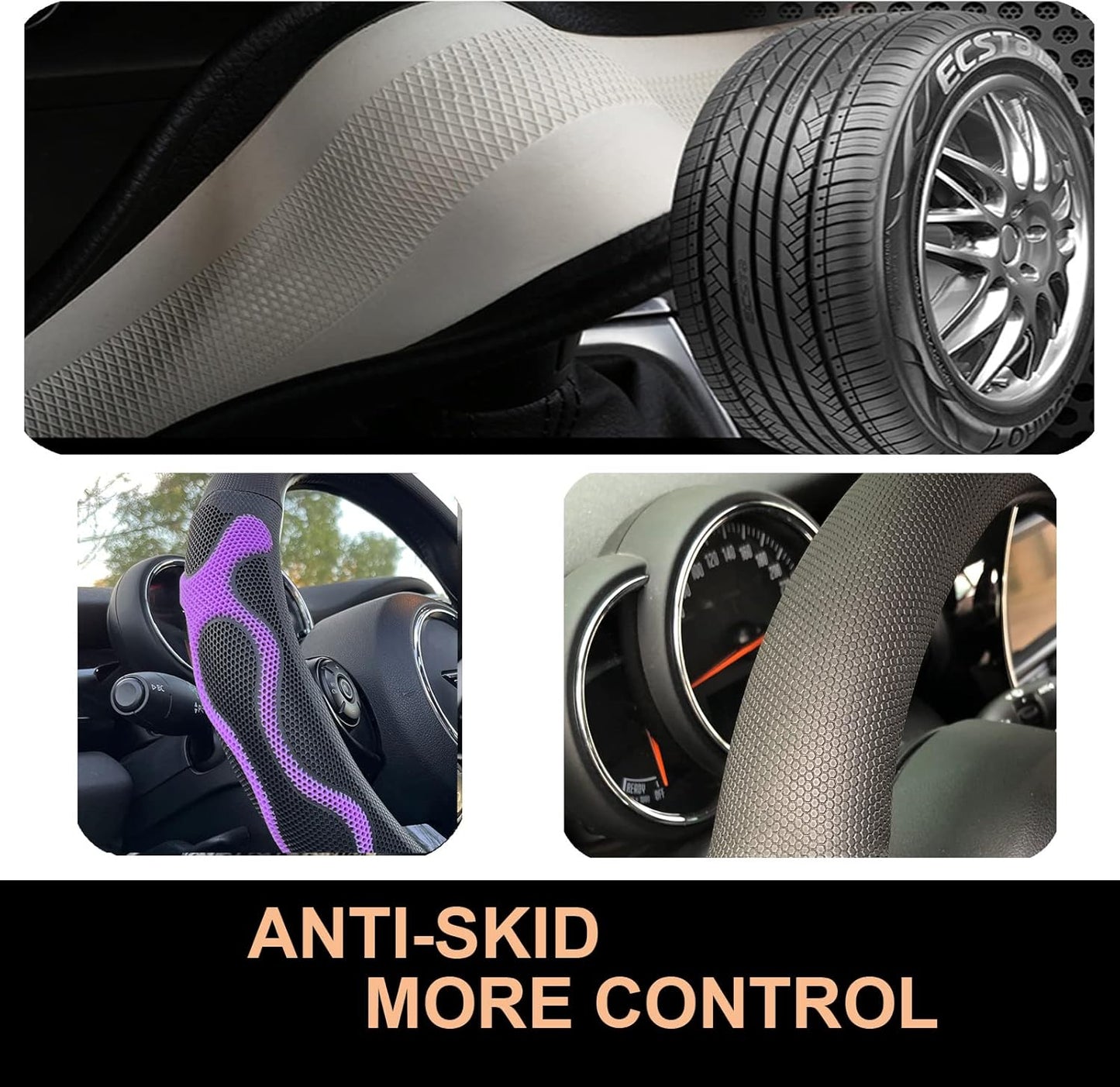 PINCTROT Comfy Grip Steering Wheel Cover, Anti-Slip Design, Universal 14.5-15 Inch(Silicone Purple)
