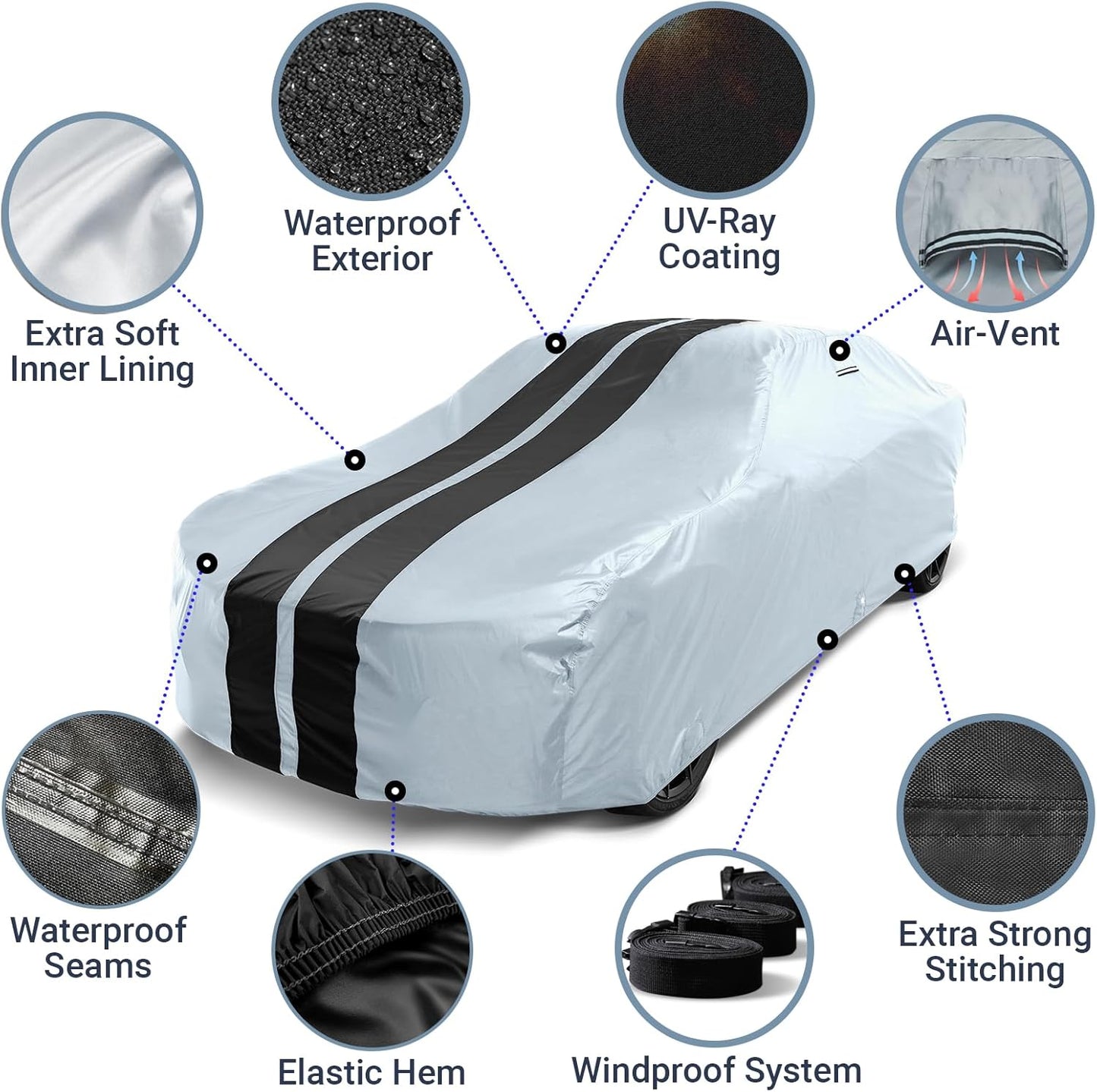 iCarCover Custom Car Cover for Chevy Bel Air (1950-1957) Waterproof All Weather Rain Snow UV Sun Protector Full Exterior Indoor Outdoor Car Cover (Stripe - Black/Gray)
