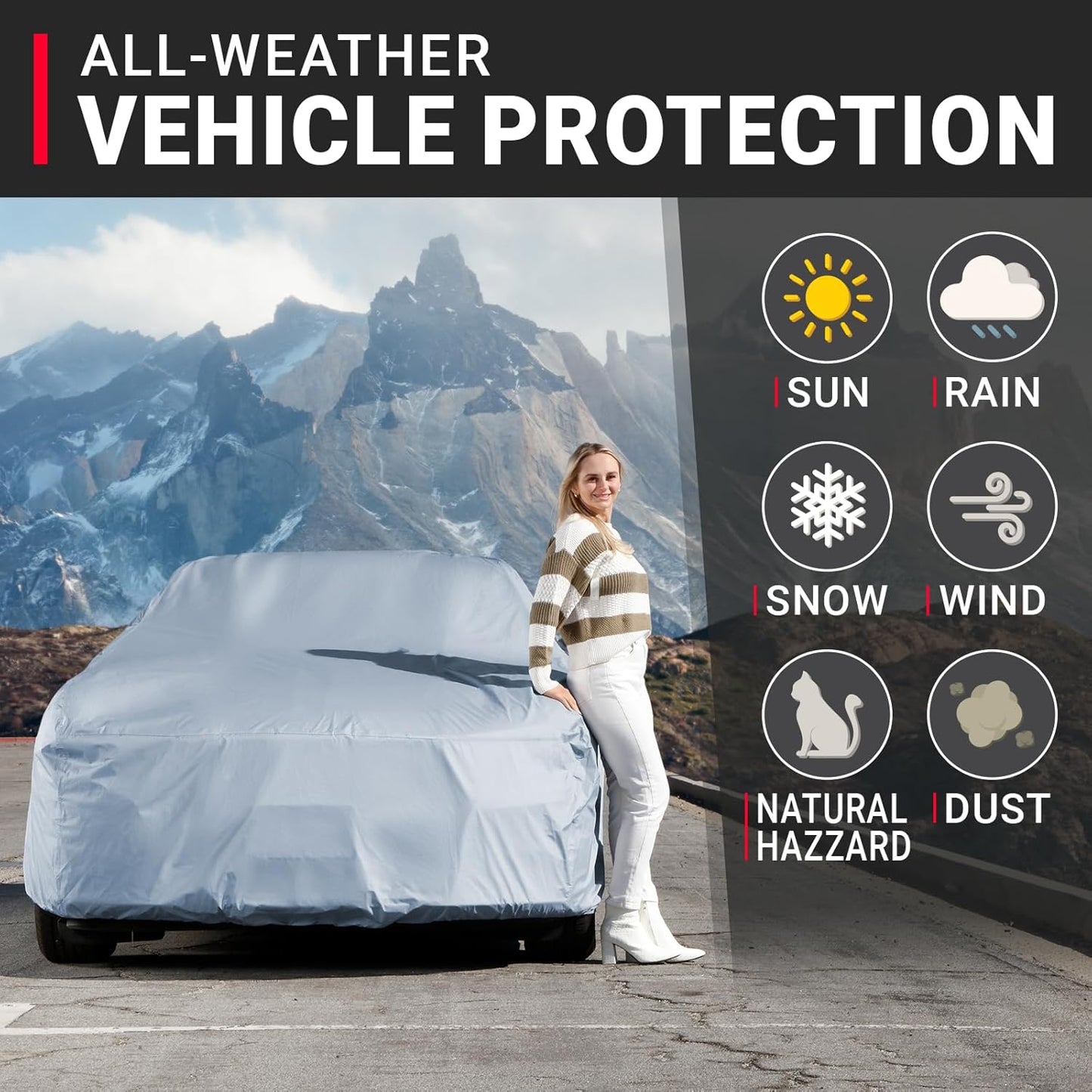 iCarCover Premium Car Cover for 1973-1977 Chevy Chevelle Wagon Heavy Duty Waterproof All Weather Automobiles Custom Fit Indoor Outdoor UV Snow Protection Covers with Straps and Bag