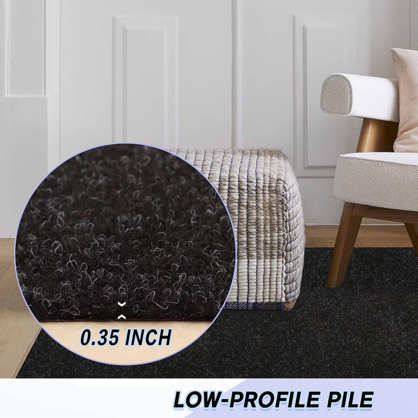 Custom Size Backed Non-Slip Area Rugs Runner, Easy Clean, Waterproof Runner Rugs for Hallway Entryway, Kitchen, Laundry, 3FT x 65FT, Black
