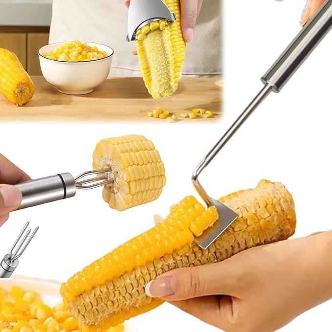 Corn Peeler 3PCS Stainless Steel Corn Peeler,Stripper Tool and Corn Holder Set 2025 Corn Planer Cutter Thresher Scraper,Peel Corn Cob Separator Quick