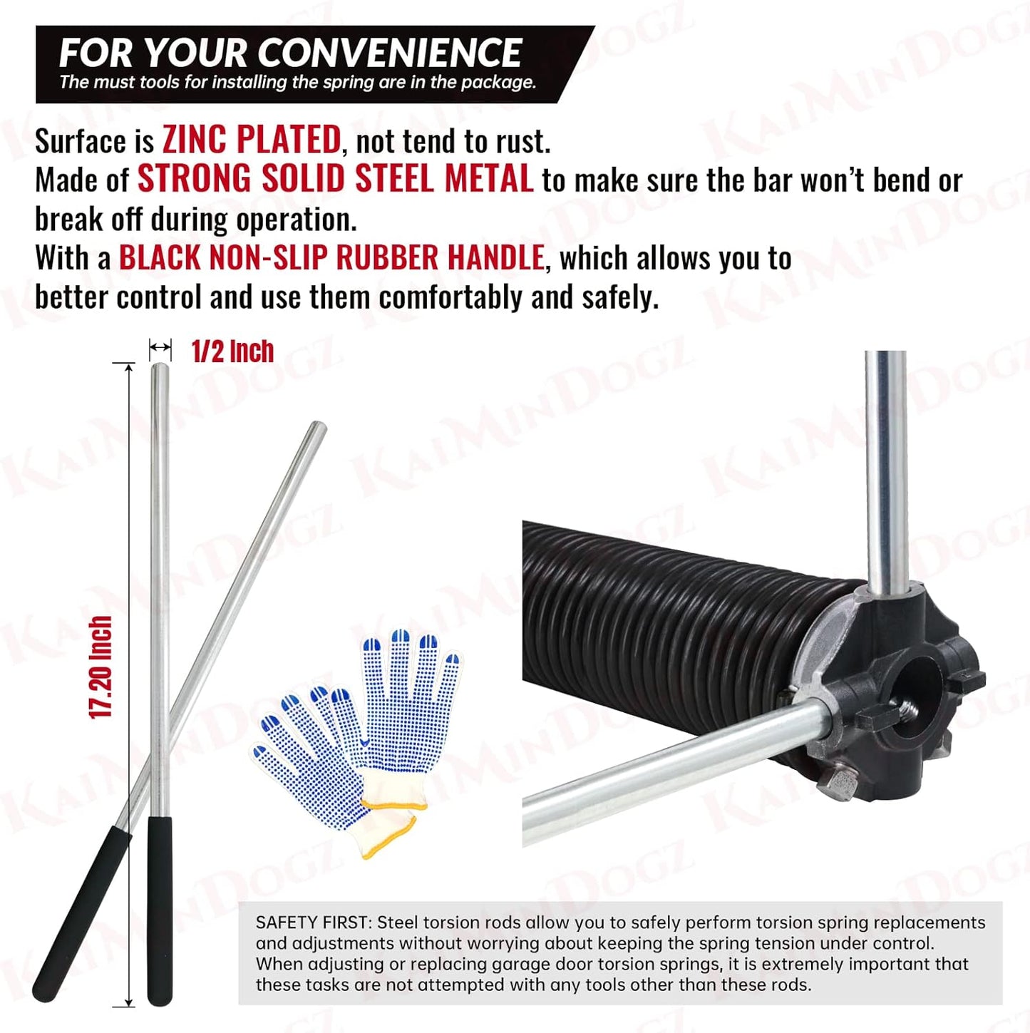 Pair of 1.75" Garage Door Torsion Springs Set with Non-Slip Winding Bars&Gloves, High Precision Electrophoresis Oil-Free Black Coated for Replacement, MIN 16,000 Cycles (0.243 x 1.75"x 36")