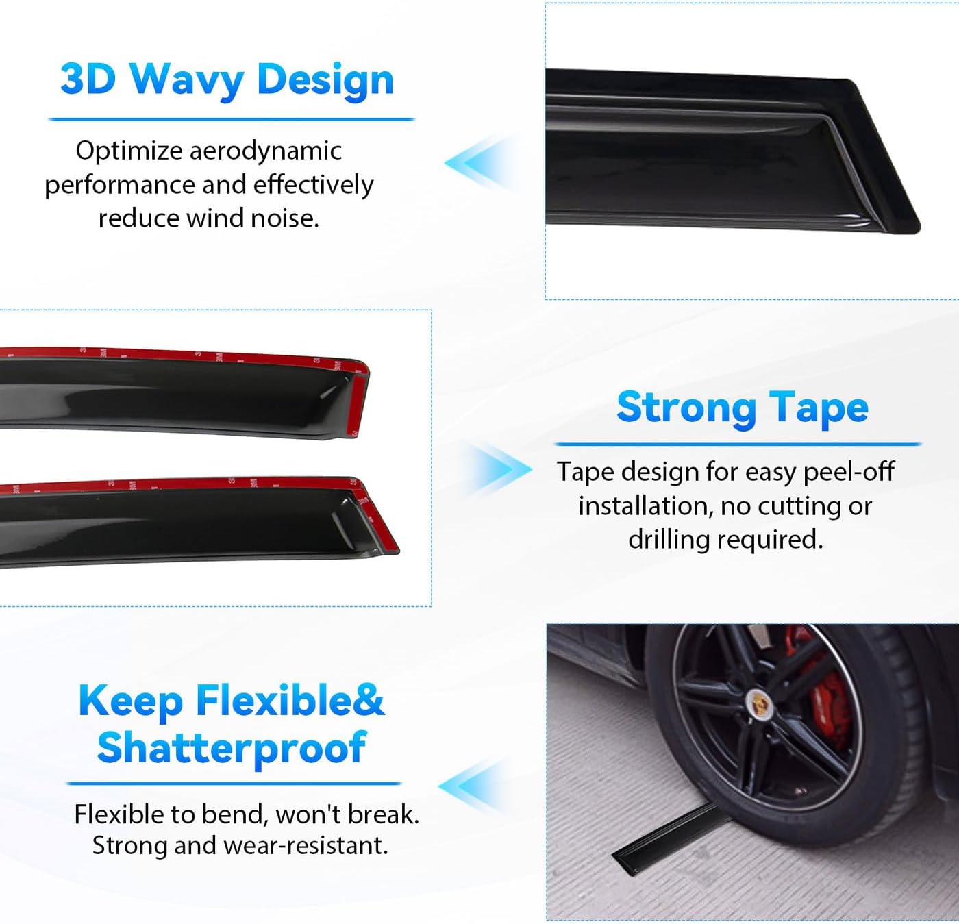 4pcs Front+Rear Smoke Tint Sun/Rain Guard Outside Mount Tape-On Vent Window Visors Compatible with 2014-2018 Subaru Forester