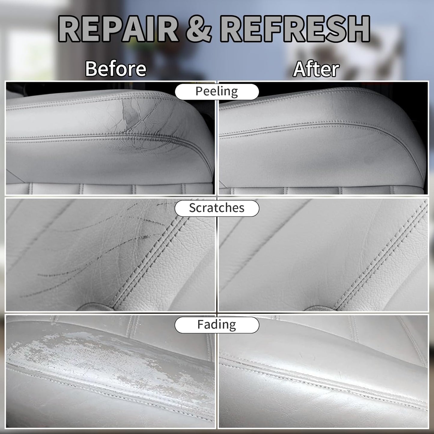 Gray Leather Recoloring Balm,Leather Couch Scratch/Stain Remover,Leather Repair kit for Vinyl Furniture and Car Interior,Leather Dye Paint for Scratched and Faded Leather Couches