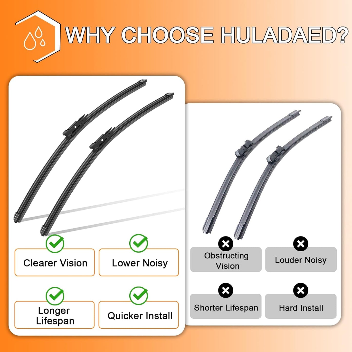HULADAED® 26'' 22'' 11'' Windshield Wipers Replacement for Ford Explorer 2023-2011,Silicone Front Rear Wiper blades for MY Car-All Weather & Quiet(3 PACK)