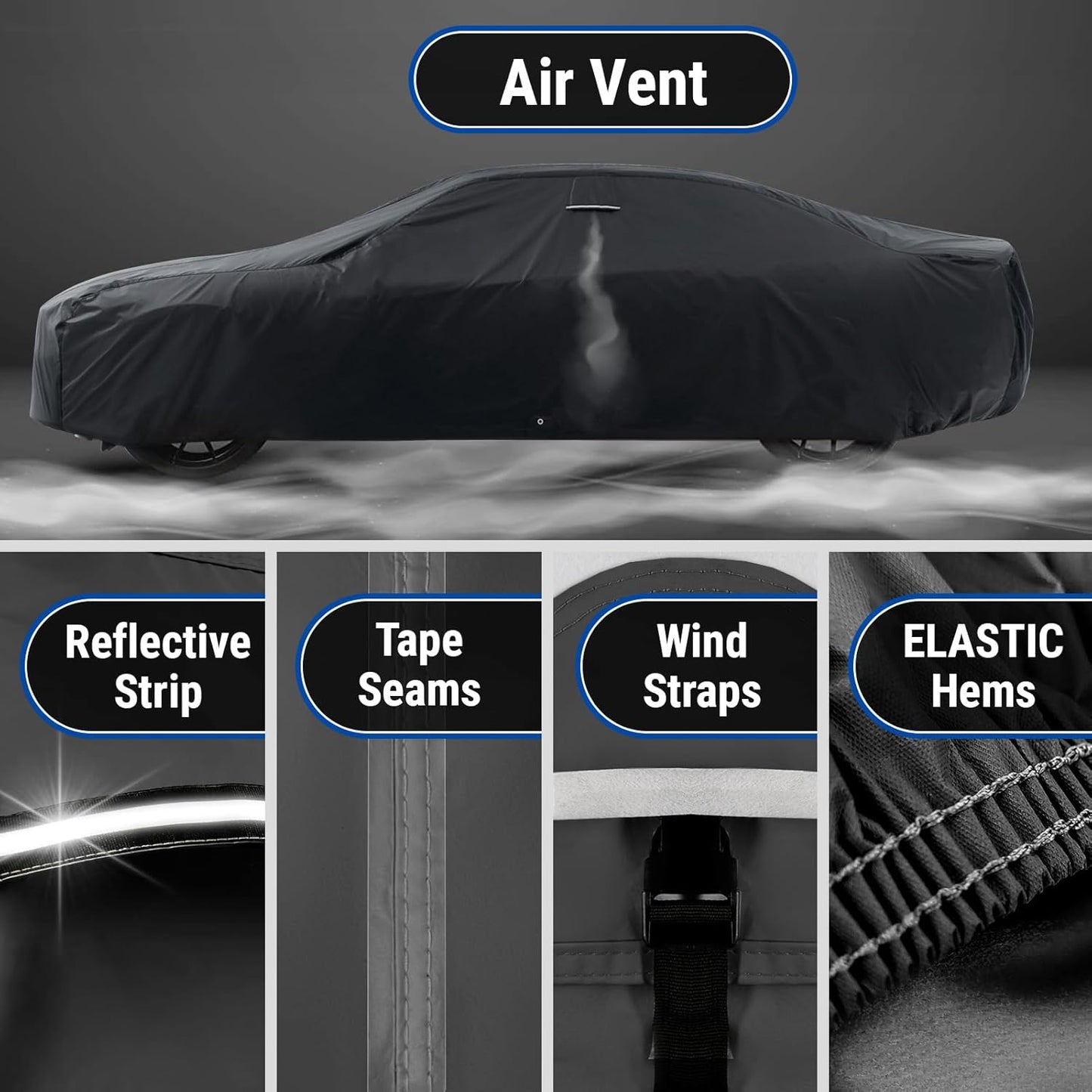 iCarCover Custom Car Cover for Pontiac Chieftain 2-Door, 4-Door (1955-1958) Waterproof All-Weather Rain Snow UV Sun Protector Full Exterior Indoor Outdoor Car Cover (Stripe - Black/Red)