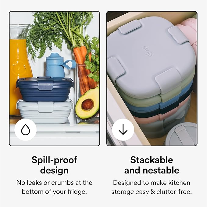 STOJO Collapsible Sandwich Box – 24oz, Reusable Food Storage Container, Silicone Bowl for Hot/Cold Food – Meal Prep, Lunch, Camping, Hiking – Dishwasher Safe (Set of 1, Steel)
