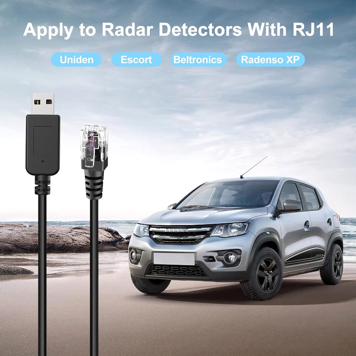 Radar Detector Cord, USB to RJ11 Cable,RJ11 Plug Power Cable,for Escort Uniden Radenso XP Beltronics Cobra Whistler Radar Detector,Replacement Power Cable for Radar Detectors (RJ11-6.56ft)