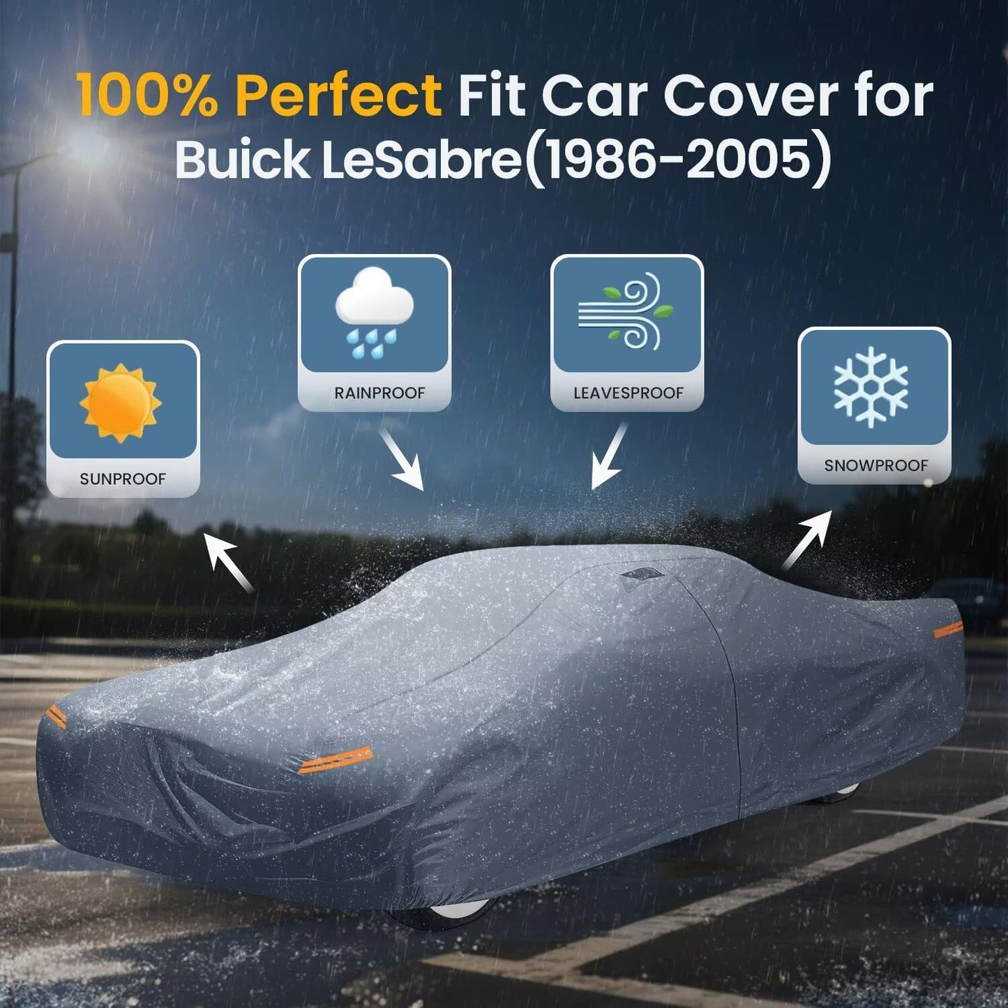 Waterproof Buick Lesabre(1986-2005) Car Cover with Breathable Vents, [2025 Upgrade] Premium Covers with Cotton Liner and Zipper Door, Sun Rain Snow Dust Uv Protection.(Gift with Towel)