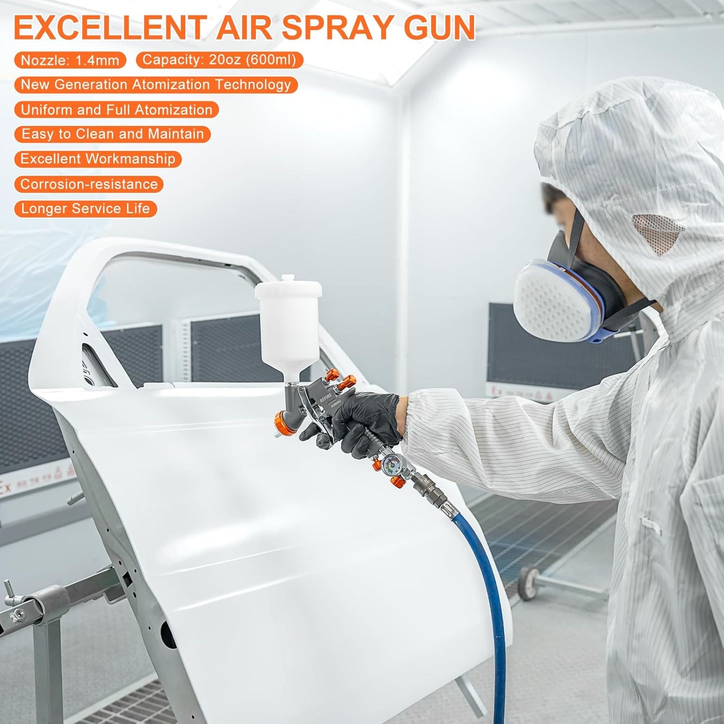 REFINE Air Spray Gun, Auto Paint Gun with 1.4mm Nozzle, Easy to Use Gravity Feed Paint Spray Gun, Professional Auto Body Paint Sprayer for Cars, House, Furniture Painting with Air Pressure Gauge