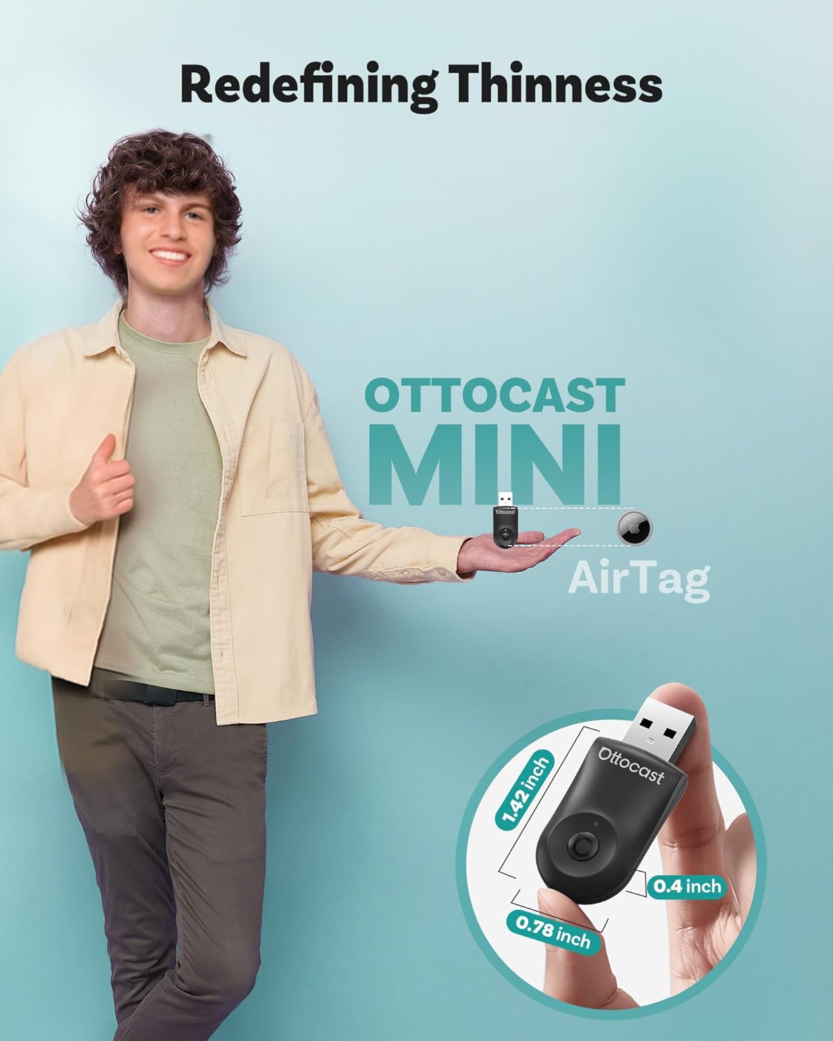 OTTOCAST Mini 2025 Wireless CarPlay & Android Auto 2-in-1 Adapter, Plug & Play, 5GHz WiFi, Auto Connect for iPhone & Android, Fits 98%+ OEM Wired CarPlay Cars