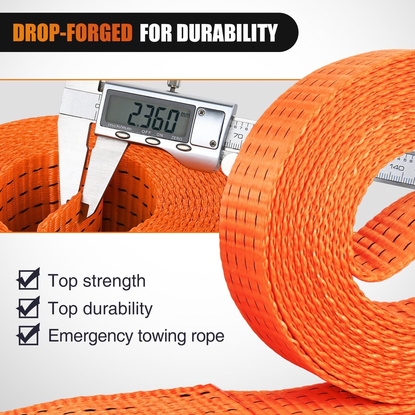 Nilight Tow Strap Heavy Duty with Safety Hooks 2”x20’ 10,000LBS Breaking Strength Towing Strap Rope for Trucks Vehicles Towing Accessories Cable Trailers, 2 Years Warranty