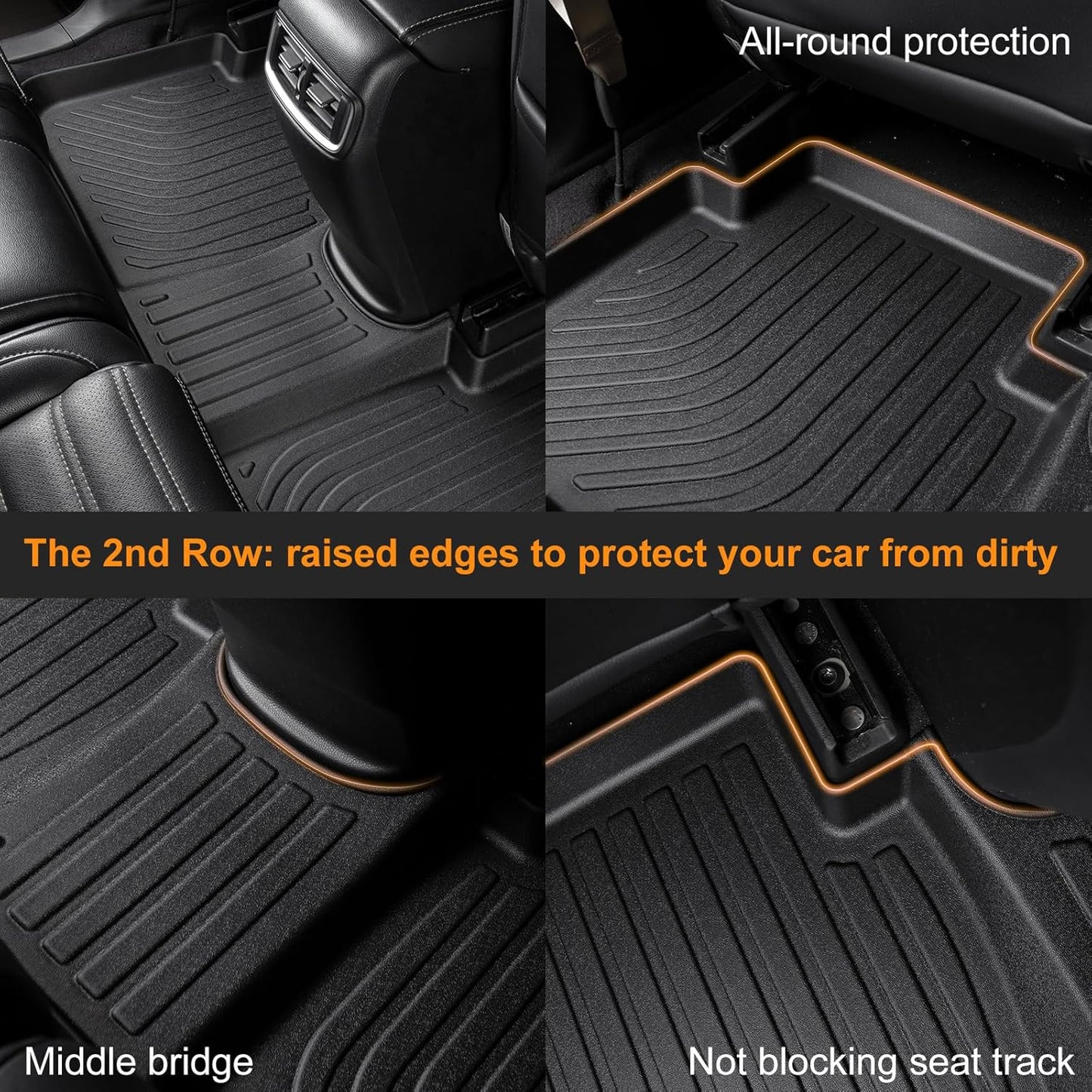 Binmotor-All Weather Car Floor Mats Cargo Liner Set for Audi Q7/SQ7 2020-2024 2025(Not for 5 Seats), 2 Rows with Cargo Mat TPE Rubber Liners for Audi Q7 Accessories Trunk Mat-Black