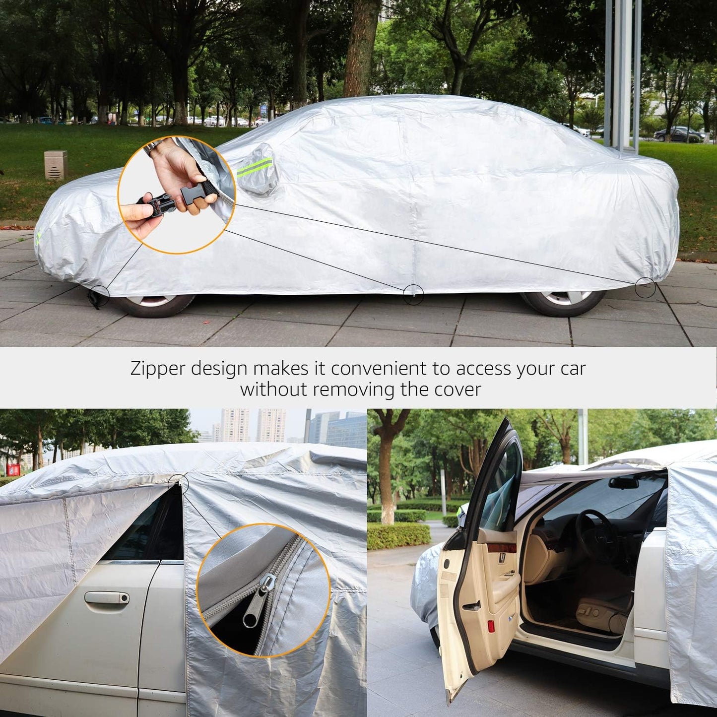 Amazon Basics Silver Weatherproof Car Cover - 150D Oxford, Sedans up to 190"