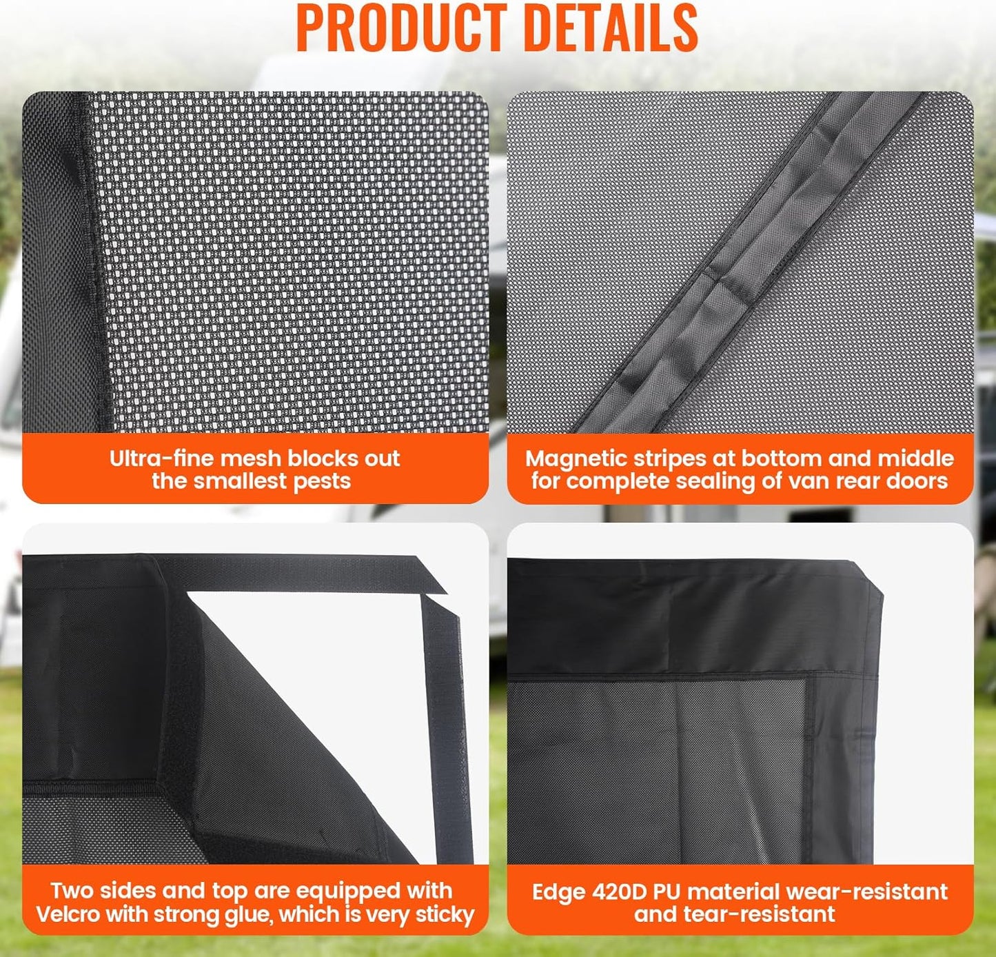 65''H x 65''W Van Bug Screen Universal Size Rear Door Window Covers with Magnetic Closure Car Window Screens for Camping Fits Standard Roof Mercedes Sprinter Ford Transit and RAM Promaster