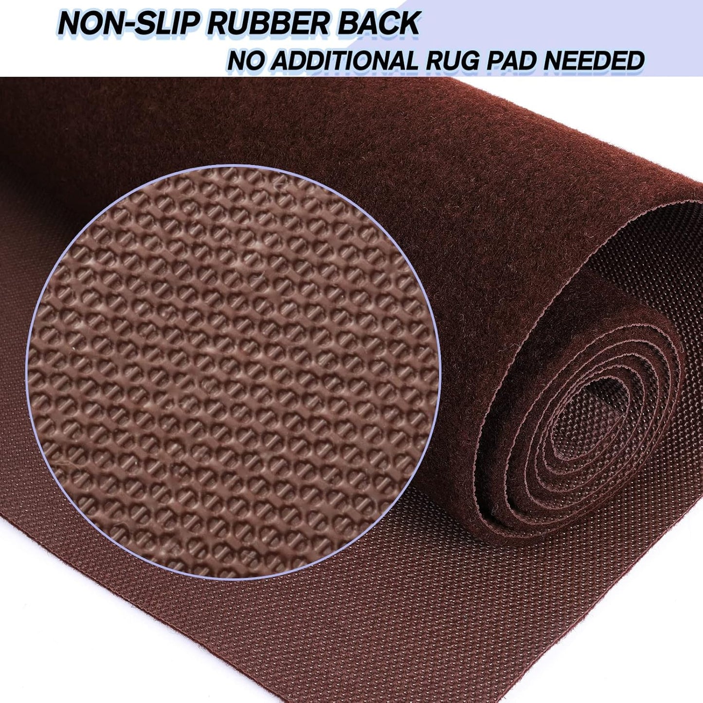 Custom Size Backed Non-Slip Area Rugs Runner, Easy Clean, Waterproof Runner Rugs for Hallway Entryway, Kitchen, Laundry, 2FT x 54FT, Brown