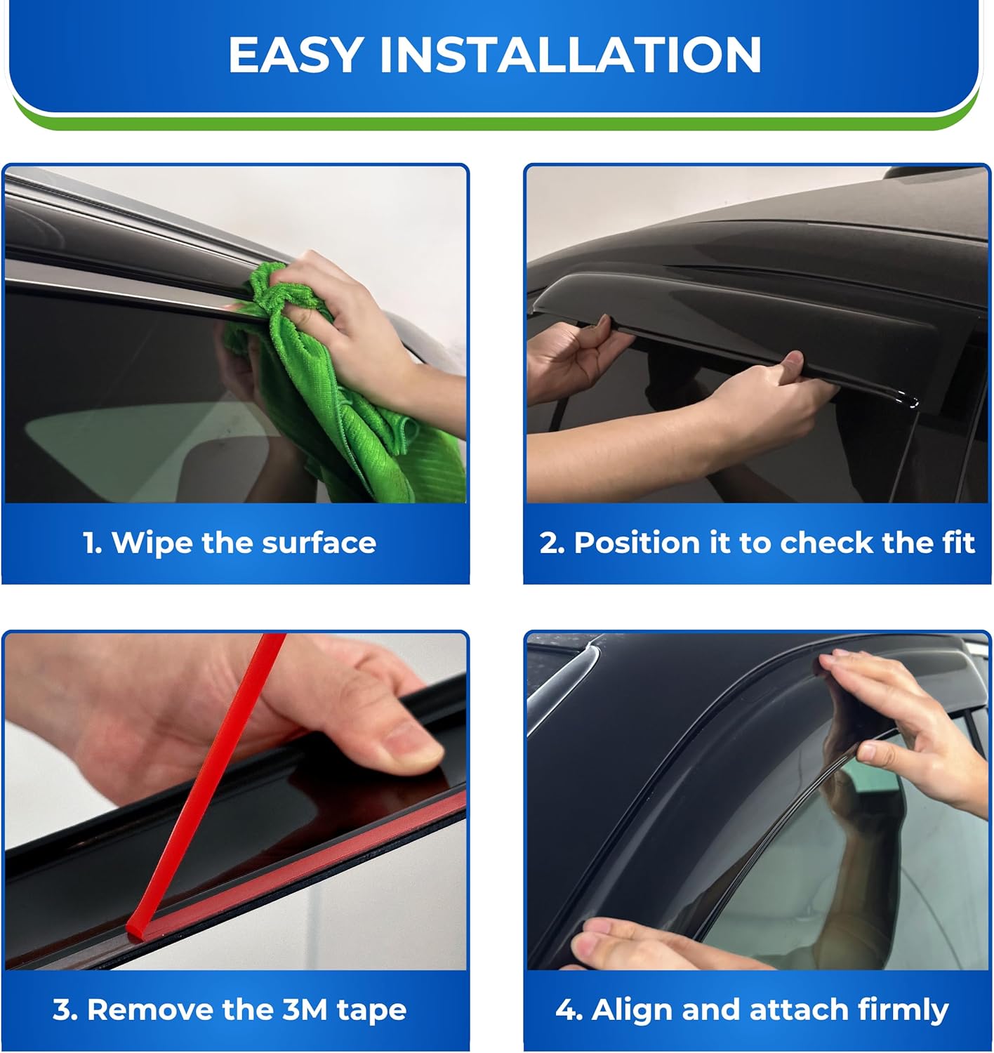 KPY Window Visor Compatible with Kia Rio Hatchback 2012-2017, 4PC Rain Guard Side Window Vent Deflectors Tape-On Mugen Style, 2012 2013 2014 2015 2016 2017