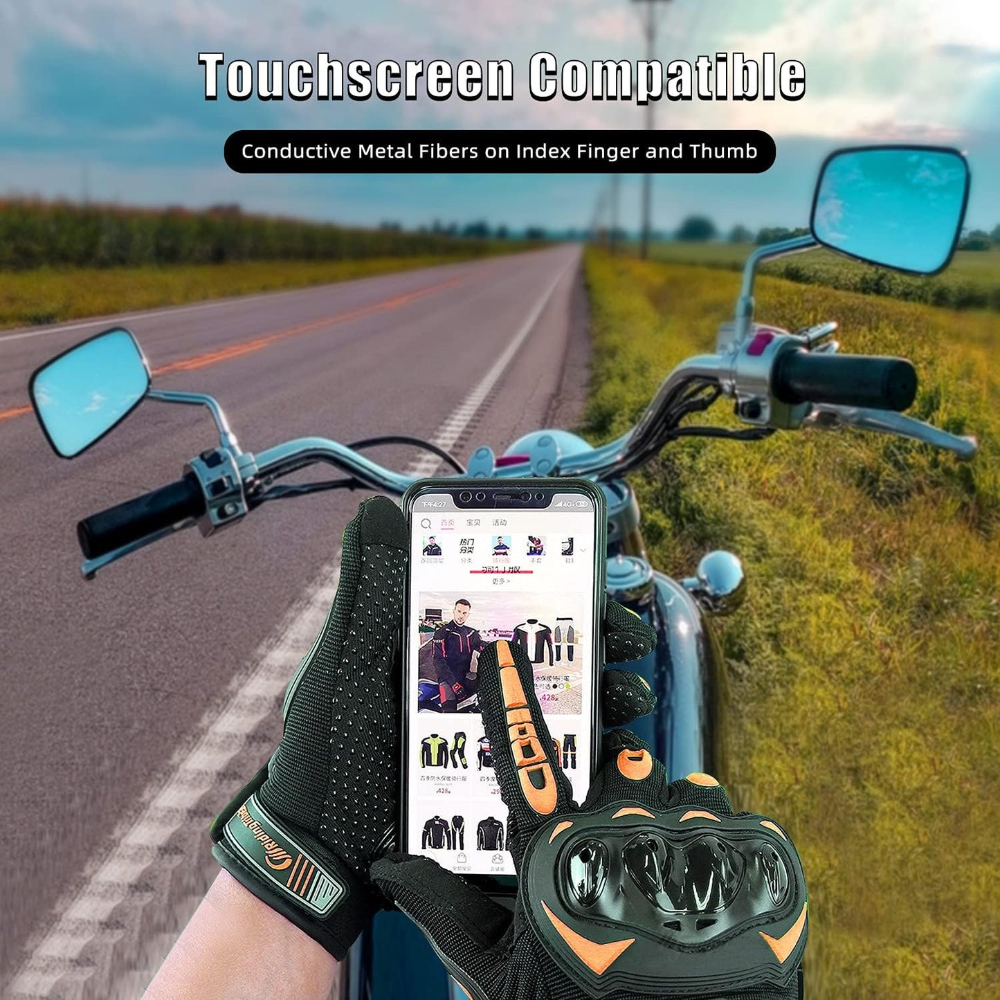 Motorcycle Gloves for Men and Women Full Finger Touchscreen Mountain Dirt Bike Gloves for Powersports BMX ATV MTB Driving Motocross Cycling Gloves(L, Orange)