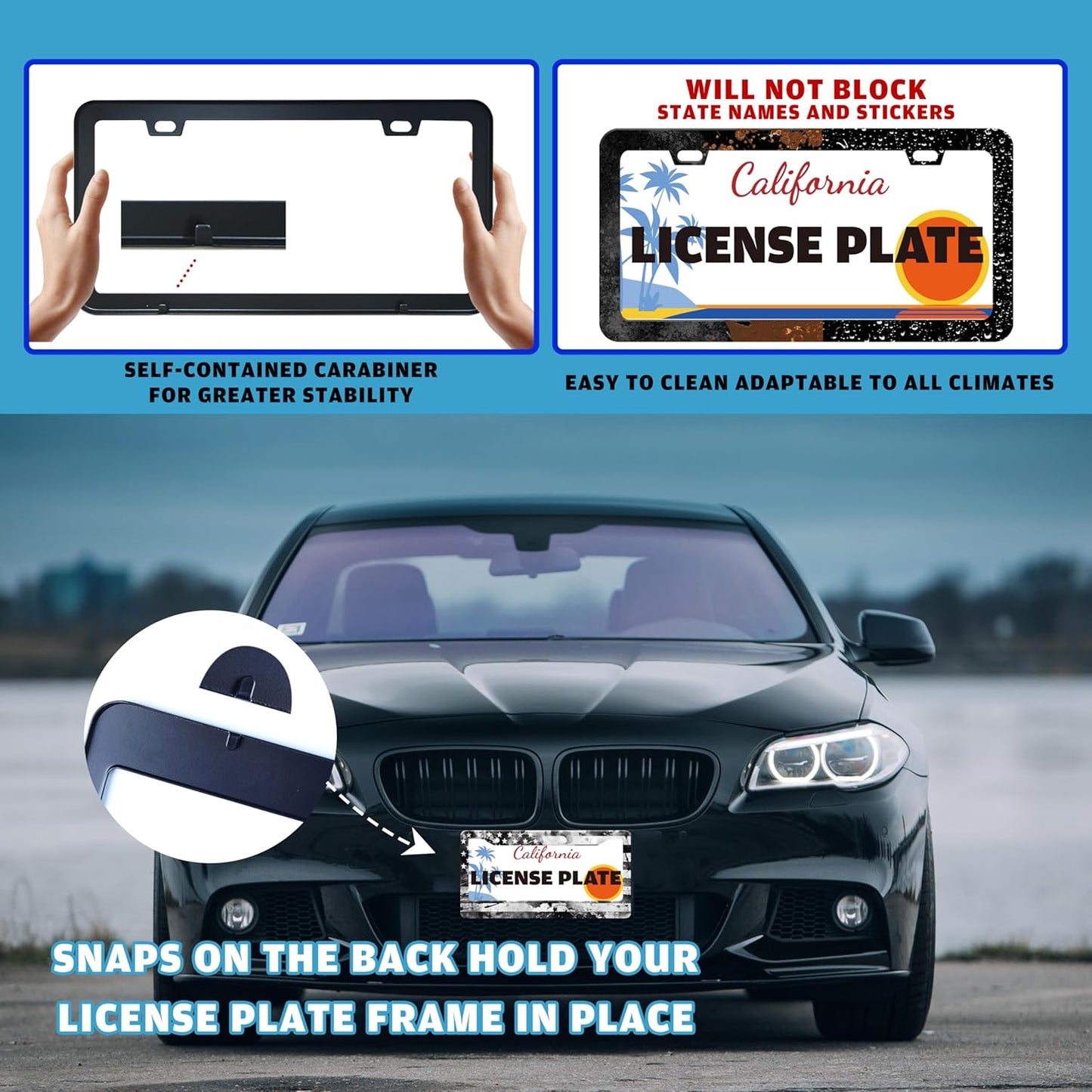Vintage American Flag License Plate Frame USA Flag Stainless Steel License Plate Holder for Front or Rear Car Tags Funny for Car Decoration Accessories with Screws 6.3 X 12.2 in for Women Men