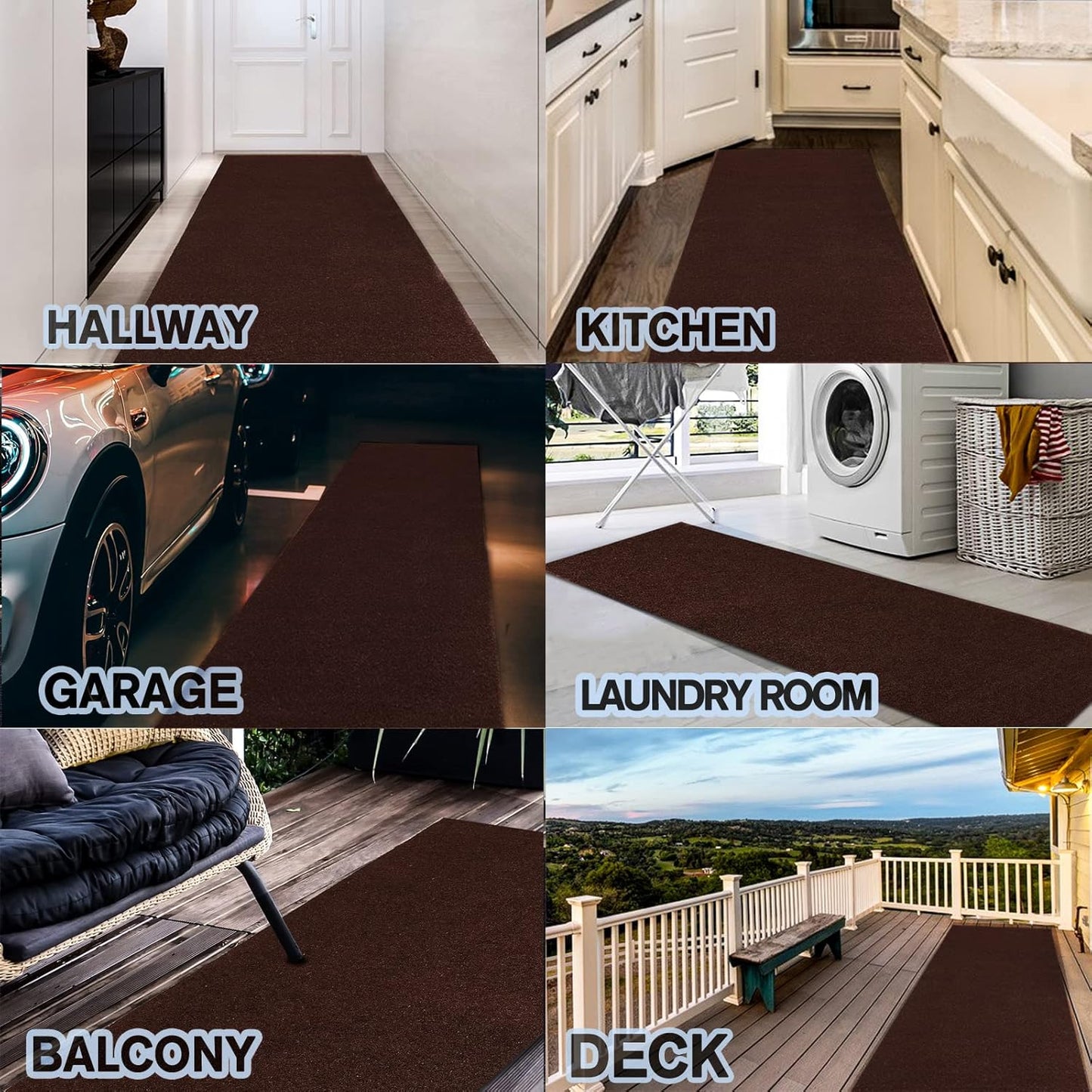 Custom Size Backed Non-Slip Area Rugs Runner, Easy Clean, Waterproof Runner Rugs for Hallway Entryway, Kitchen, Laundry, 3FT x 55FT, Brown