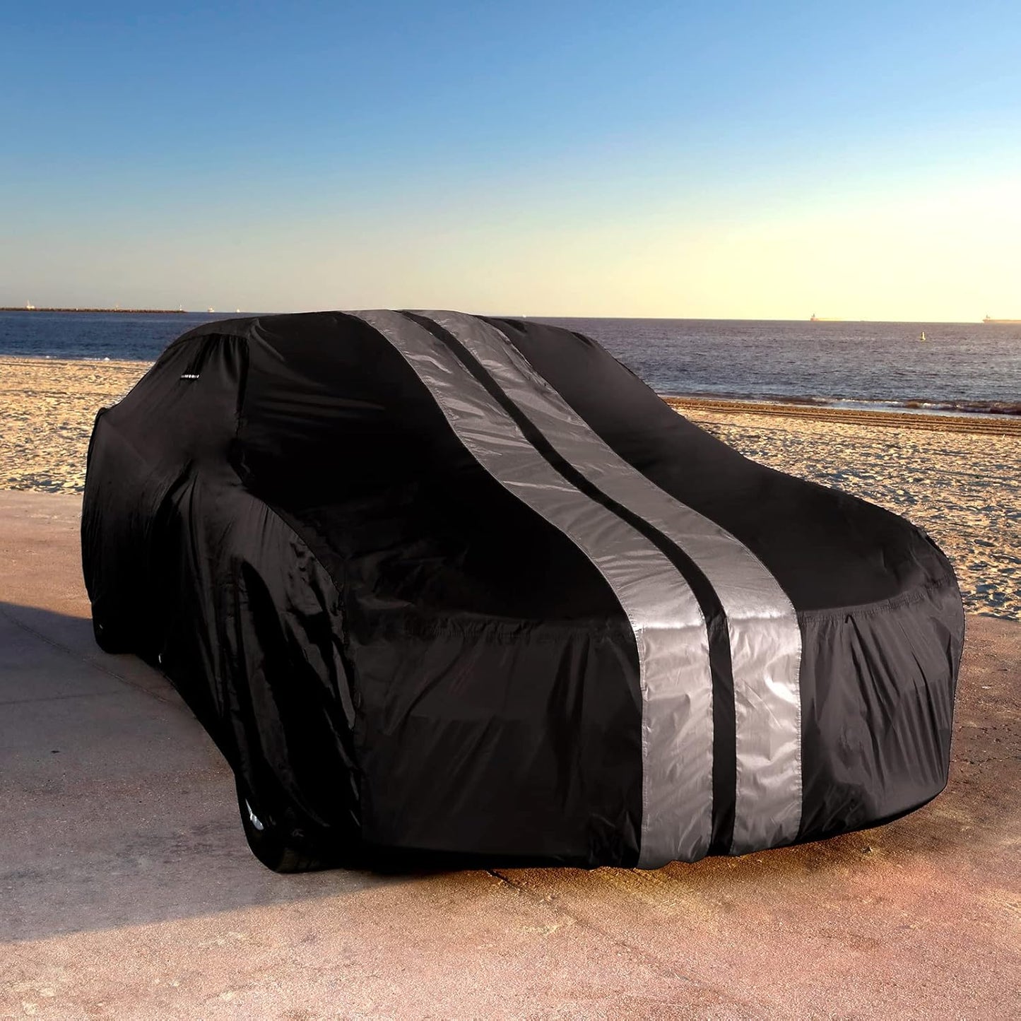 iCarCover Custom Car Cover for 1967-1973 Chevy Camaro Z28, SS Waterproof All Weather Rain Snow UV Sun Protector Full Exterior Indoor Outdoor Car Cover (Stripe - Black/Gray)