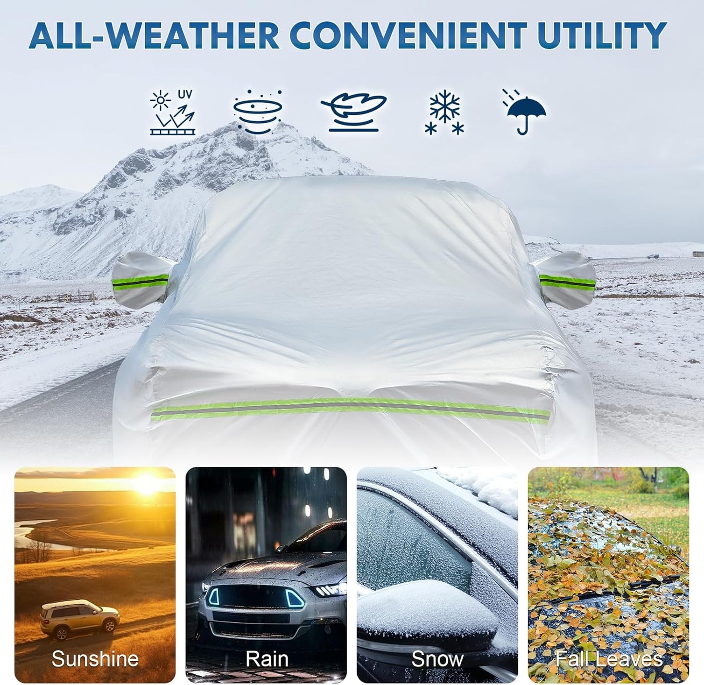 KEYOOG Truck Pickup Car Cover, 6-layer All-weather Waterproof, Heavy Outdoor Car Cover, Universal in All Seasons, Snow Protection, Acid Rainproof, Sunscreen, UV Protection, length Up to 220 "- Silvery