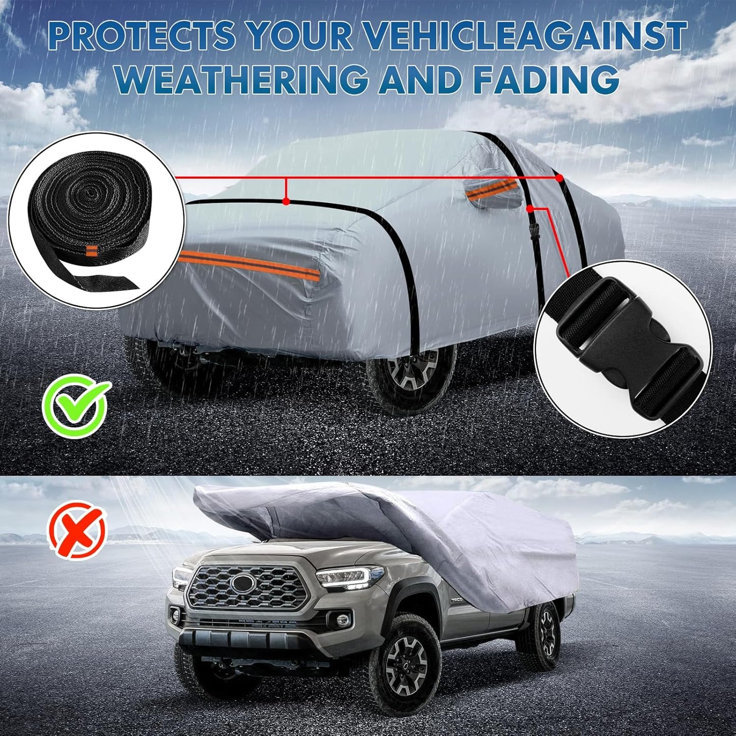 KEYOOG 6-Layer Full Car Cover is All-Weather Waterproof, Fit for 168"-182" Length Sedan, Universal in All Seasons, Snow Prevention, Rainproof, Acid Rainproof, Sunscreen, Orange Reflective Strip