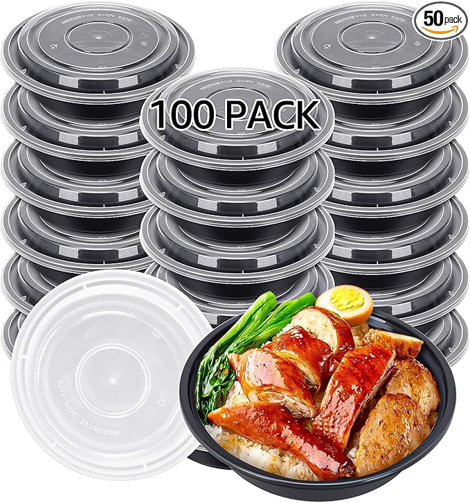 100 PACK 24 oz. Meal Prep Containers, Extra Large & Thick Food Storage Containers with Lids - BPA Free Stackable Microwavable & Dishwasher Safe, Travel, To Go, Bento Box (100)