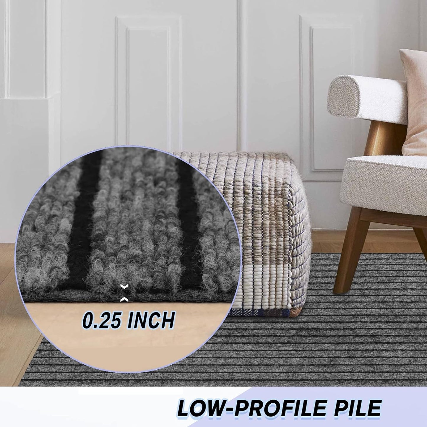 Custom Size Backed Non-Slip Area Rugs Runner, Easy Clean, Waterproof Runner Rugs for Hallway Entryway, Kitchen, Laundry, 2FT x 62FT, Gray Stripe