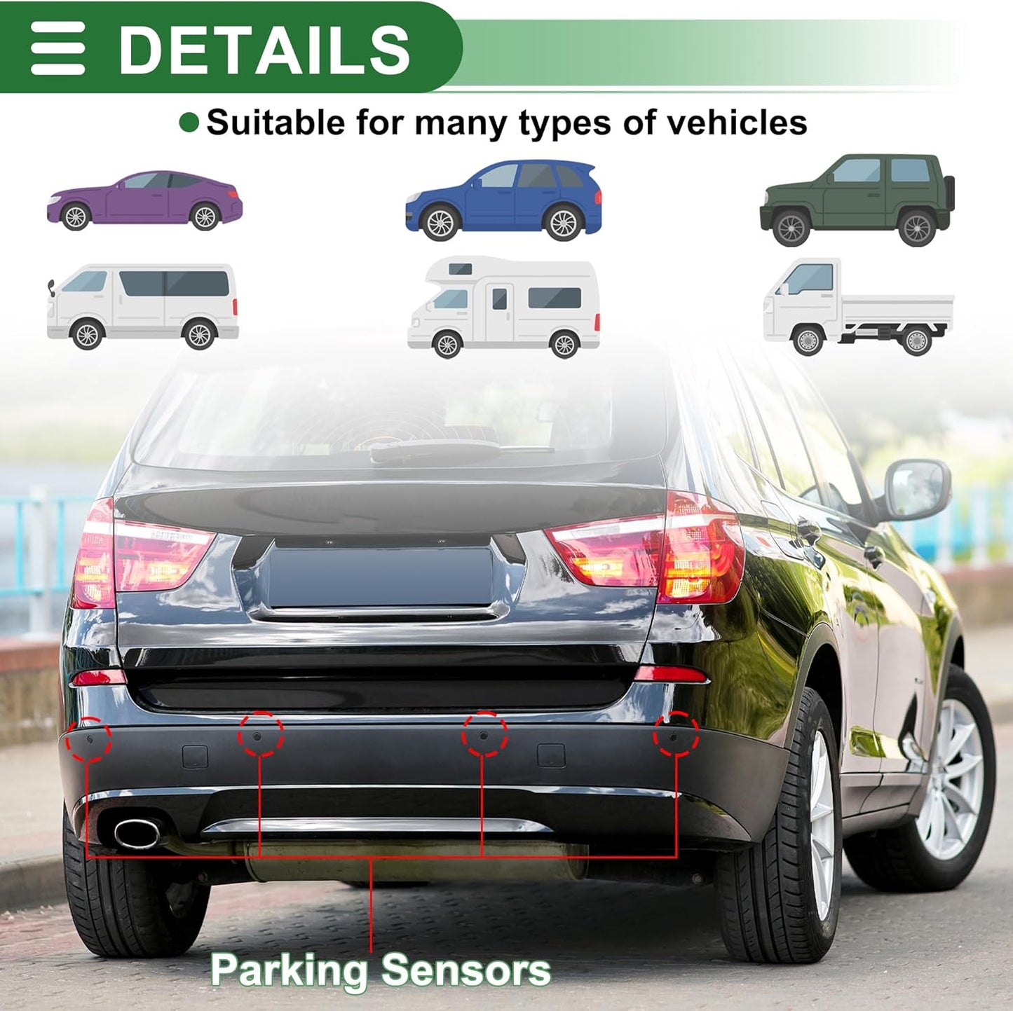 Motoforti Universal Car Auto Vehicle Reverse Backup Radar System Reverse Parking Sensors Alarm Buzzer Reminder Distance Detection Dark Blue 8 Parking Sensors