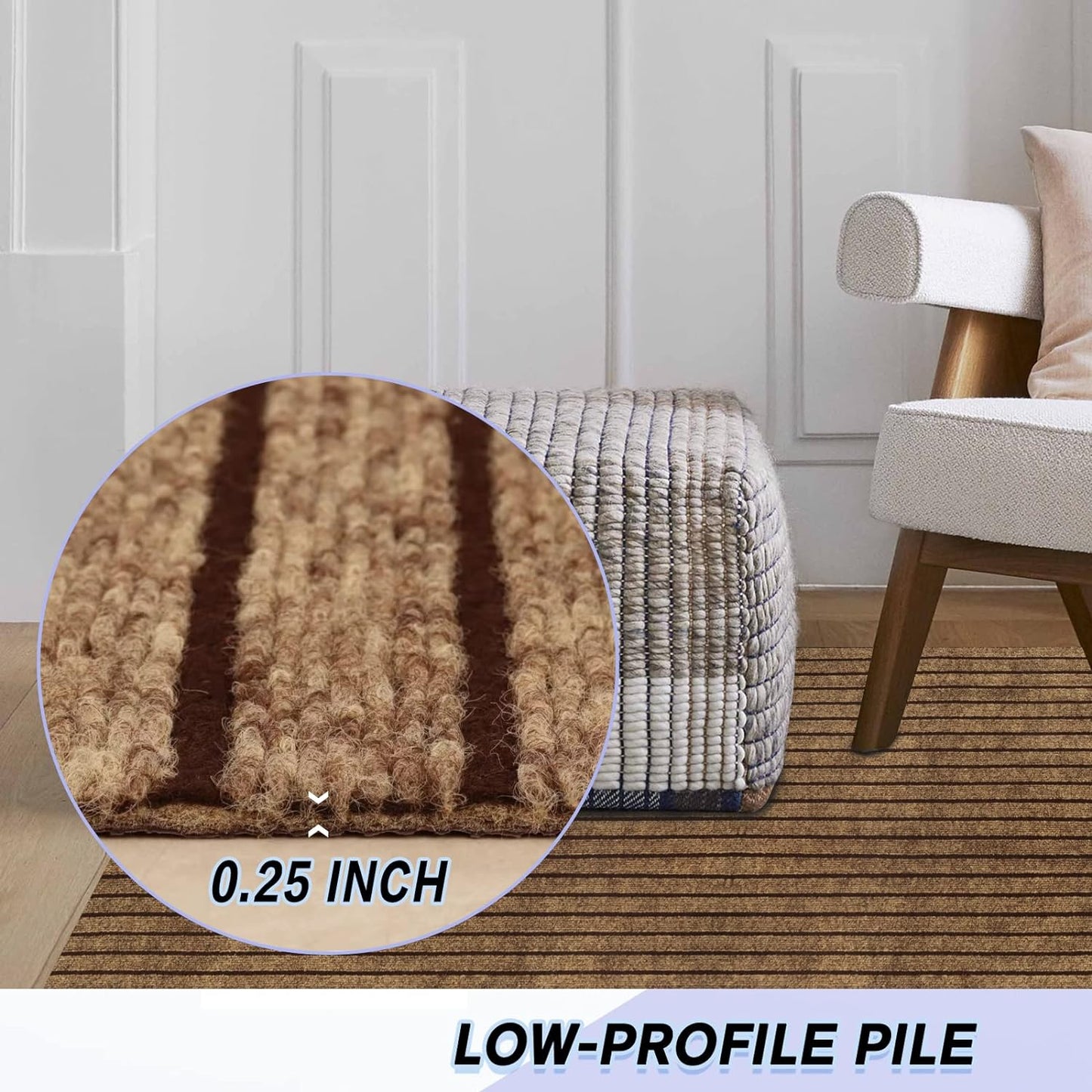 Custom Size Backed Non-Slip Area Rugs Runner, Easy Clean, Waterproof Runner Rugs for Hallway Entryway, Kitchen, Laundry, 2FT x 41FT, Brown Stripe