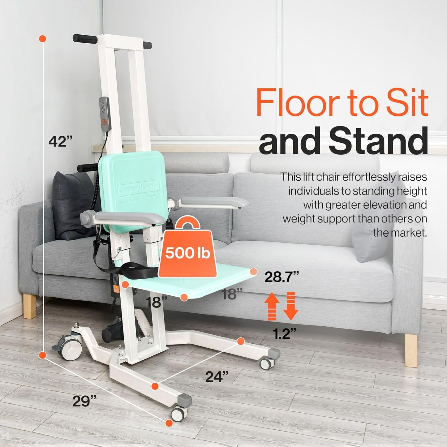 SuperHandy GoRise Electric Floor to Stand Lift – Support Up to 500 Lbs, Floor Lift Chair for Elderly, Patent Pending
