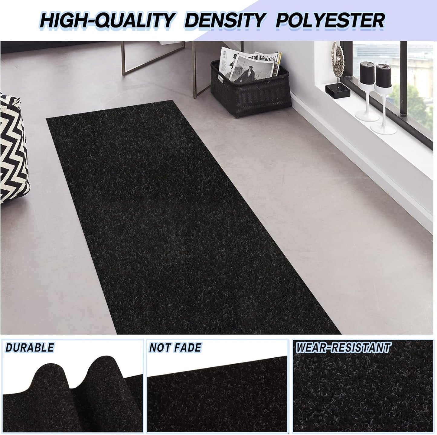 Custom Size Backed Non-Slip Area Rugs Runner, Easy Clean, Waterproof Runner Rugs for Hallway Entryway, Kitchen, Laundry, 4FT x 78FT, Black