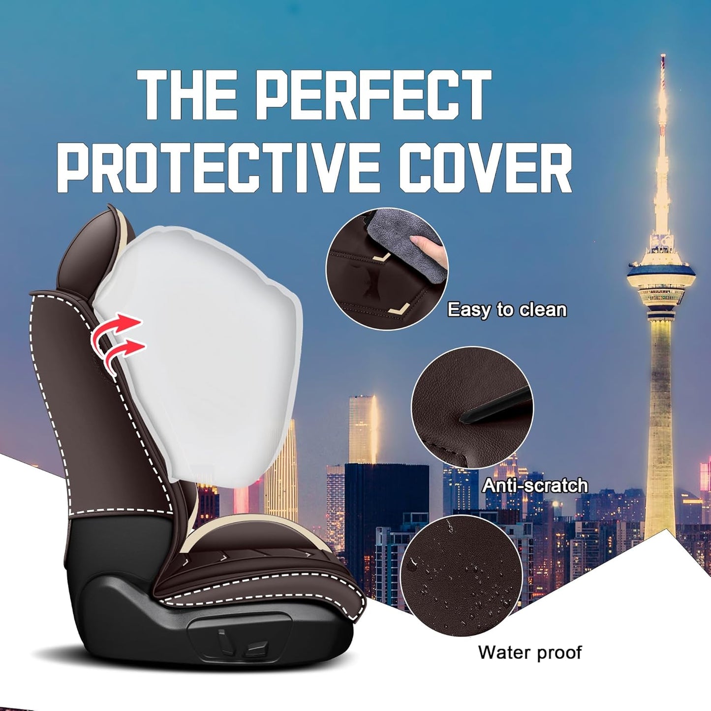 Car Seat Covers for Chrysler Pacifica 2004-2025, Stylish Sport Seat Cover, Premium Nappa Leather Car Seat Cover. Automobile Seat Covers Sets.(Standard 2 Seats/Coffee Color)