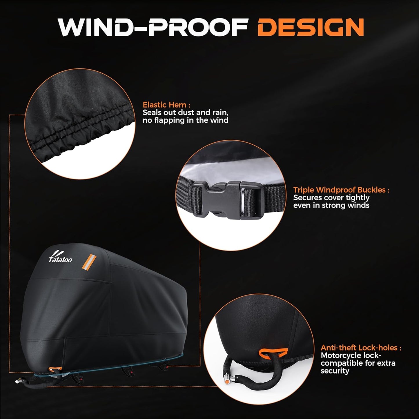 Motorcycle Cover Waterproof Outdoor, 300D Heavy Duty, UV & Rain Resistant, Windproof with 3 Buckles, Fits Most Motorcycles, Cruisers, Sportbikes, Dirt Bikes, Scooters up to 96.5" - XXL Size