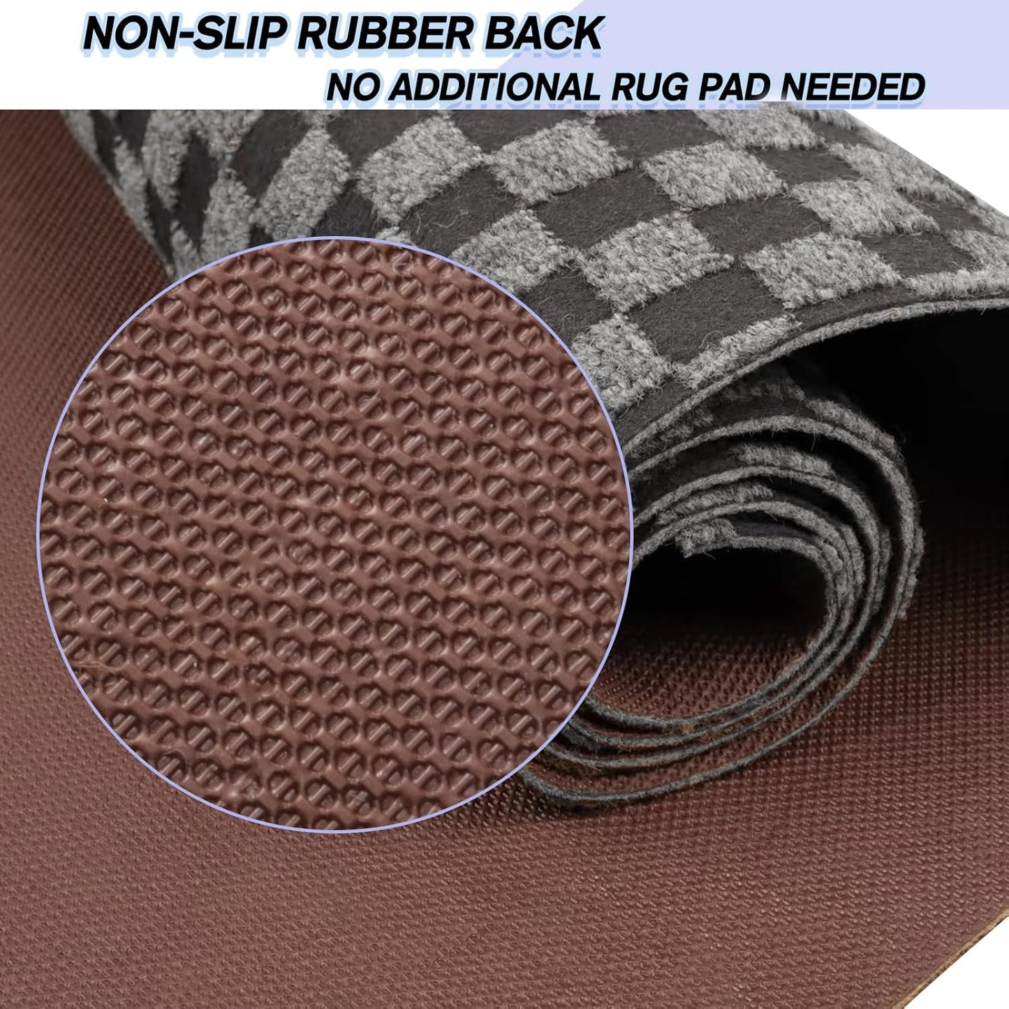 Custom Size Backed Non-Slip Area Rugs Runner, Easy Clean, Waterproof Runner Rugs for Hallway Entryway, Kitchen, Laundry, 4FT x 54FT, Gray Checkered