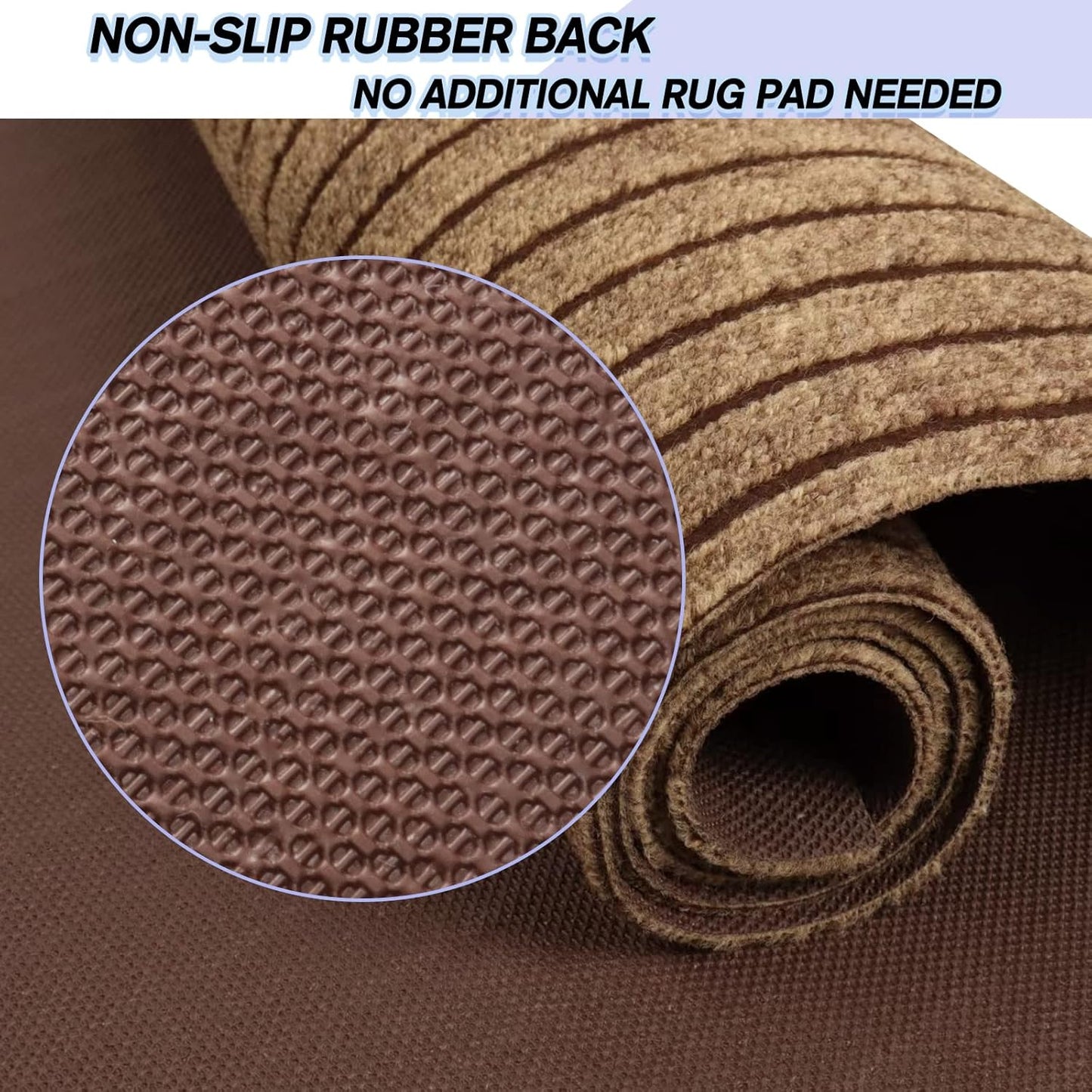 Custom Size Backed Non-Slip Area Rugs Runner, Easy Clean, Waterproof Runner Rugs for Hallway Entryway, Kitchen, Laundry, 3FT x 40FT, Brown Stripe