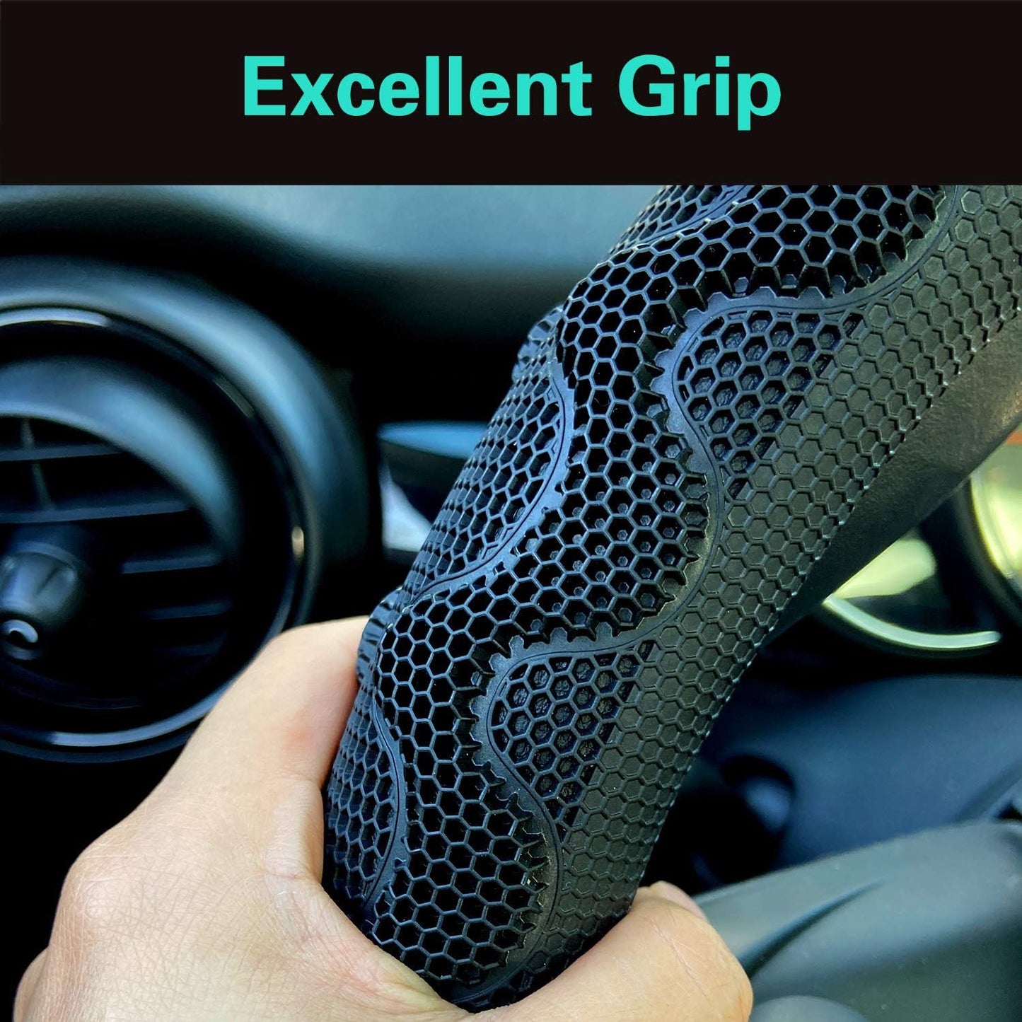 PINCTROT Steering Wheel Cover Great Grip with 3D Honeycomb Anti-Slip Design, Universal 14.5-15 Inch (Black/Red Stitch)