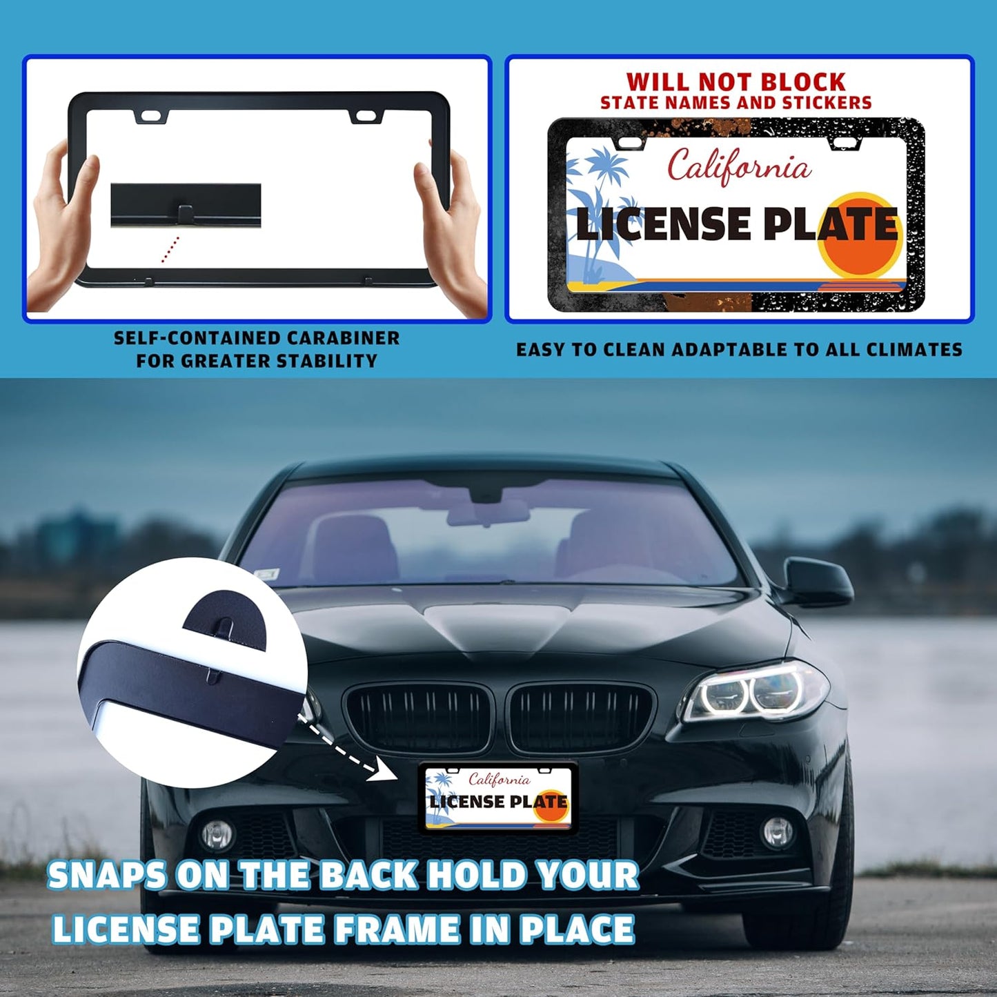 Black and White Snake Crawling License Plate Frame Gothic License Plate Holder for Front or Rear Car Tags Stainless Steel Funny Car Decoration with Screws 6.3 X 12.2 in
