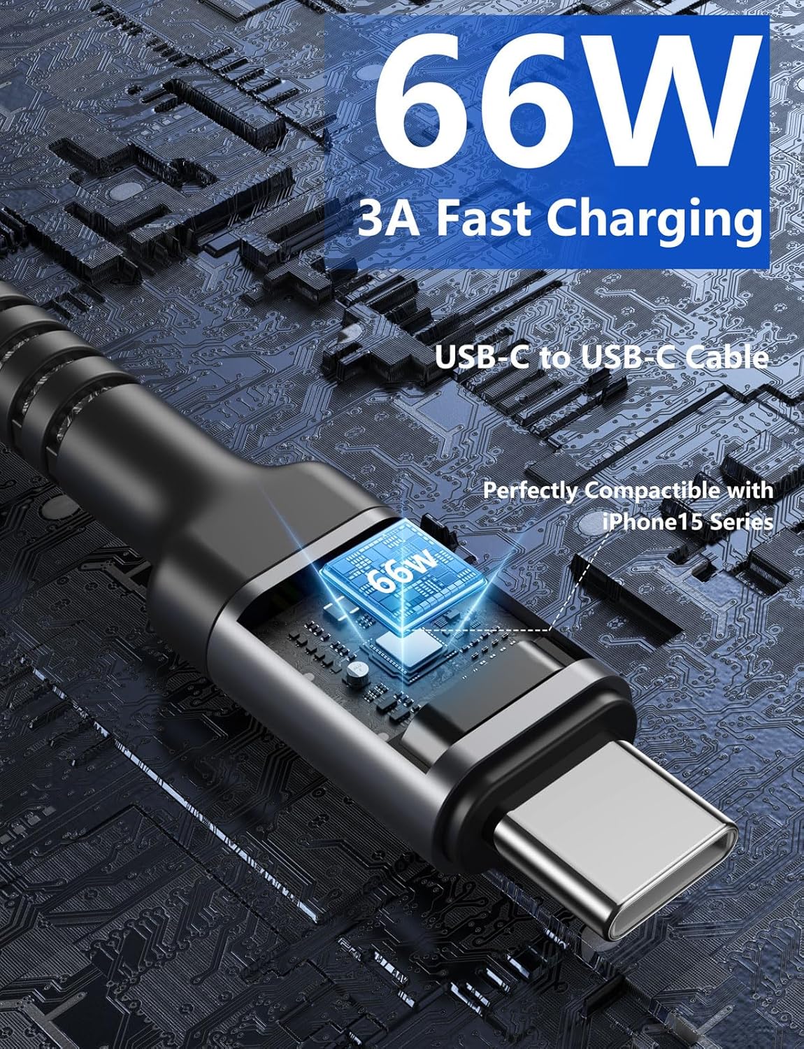 USBC Cable 6FT, 2 Pack USB-C to USB-C Cables, Type C Fast Charging Nylon Braided USBC Charger Cable Compatible with iPhone 16/15/Pro/Plus/Pro Max/Samsung Galaxy S23/LG/Switch