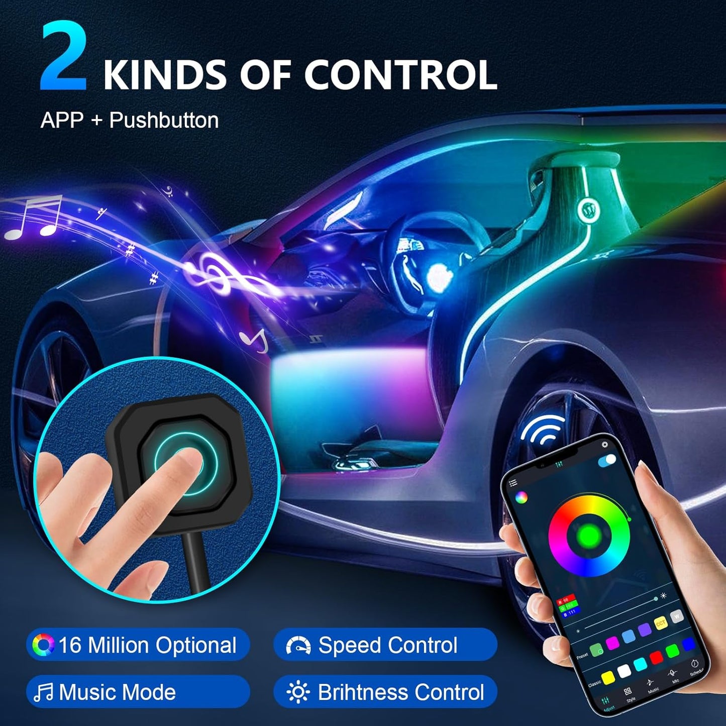 WEBUPAR Dreamcolor Acrylic Interior Car Lights - 18 in 1 RGB LED Strip Lights with APP Control and 213 Color Modes, Decorative Ambient Lighting Kits