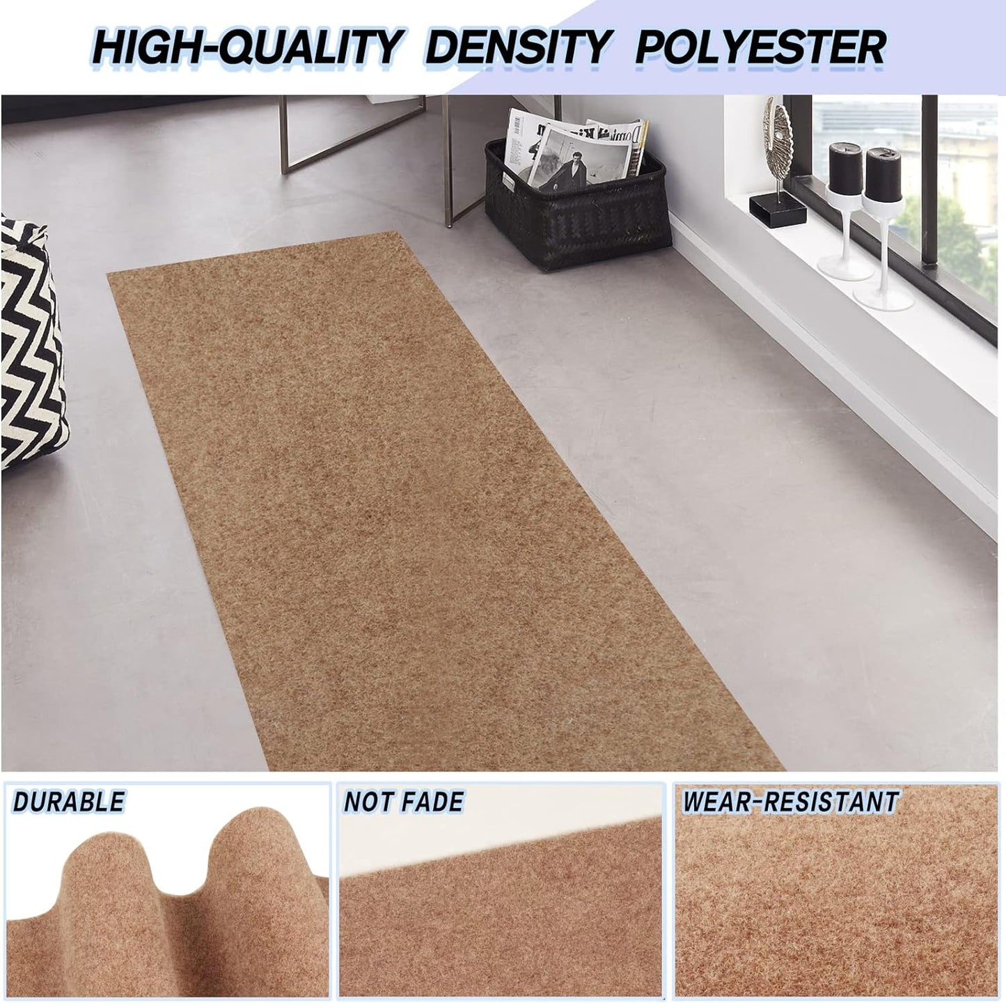 Custom Size Backed Non-Slip Area Rugs Runner, Easy Clean, Waterproof Runner Rugs for Hallway Entryway, Kitchen, Laundry, 2FT x 58FT, Beige