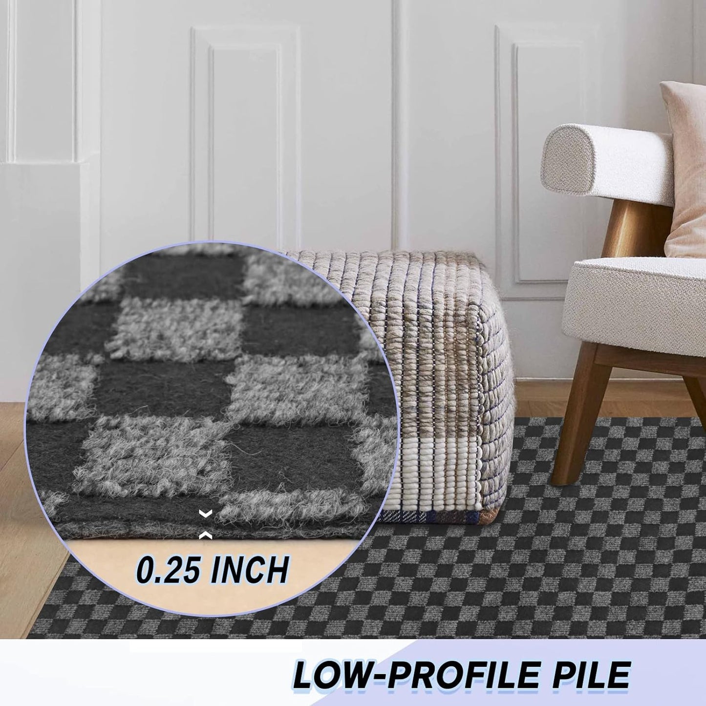 Custom Size Backed Non-Slip Area Rugs Runner, Easy Clean, Waterproof Runner Rugs for Hallway Entryway, Kitchen, Laundry, 4FT x 77FT, Gray Checkered