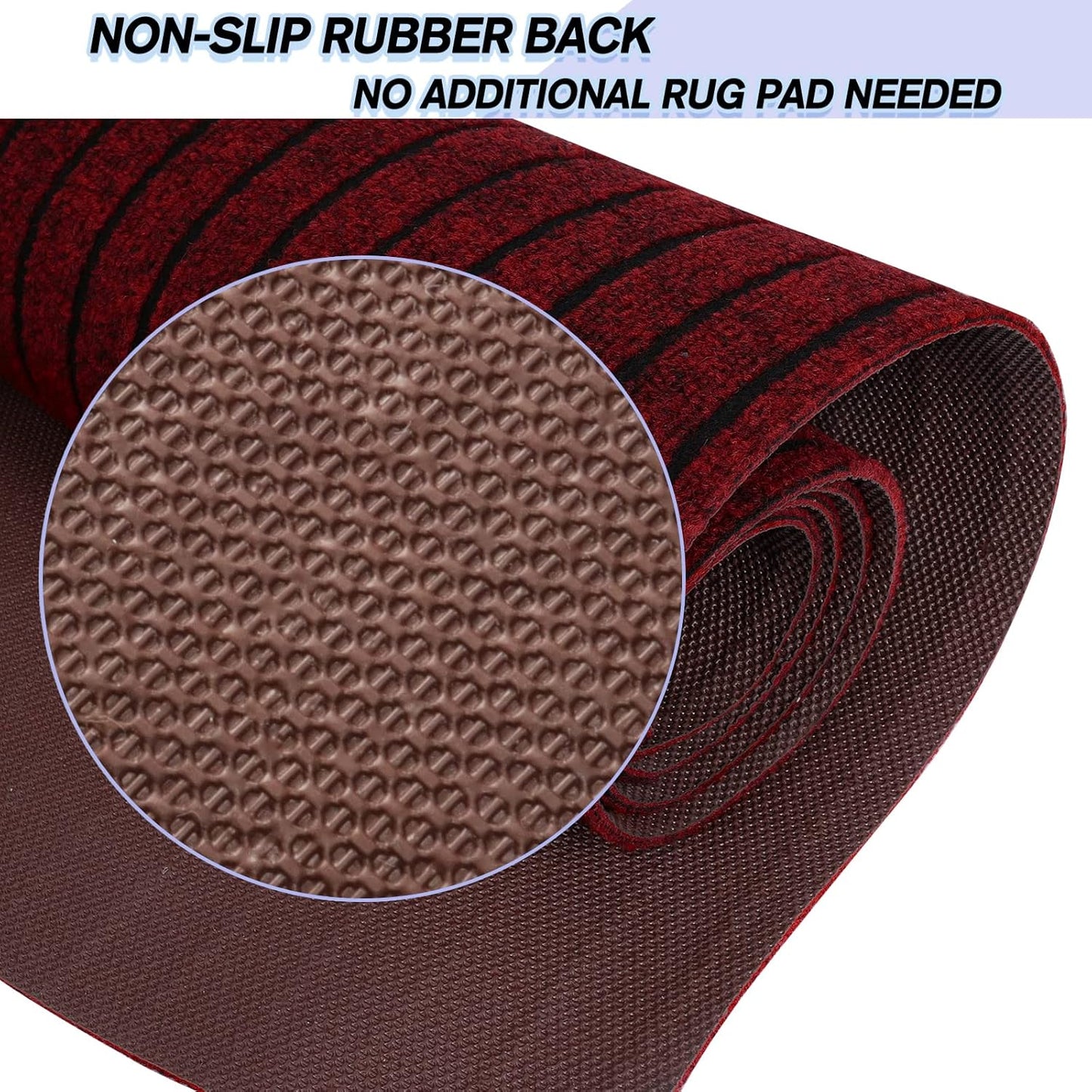 Custom Size Backed Non-Slip Area Rugs Runner, Easy Clean, Waterproof Runner Rugs for Hallway Entryway, Kitchen, Laundry, 4FT x 22FT, Red Stripe