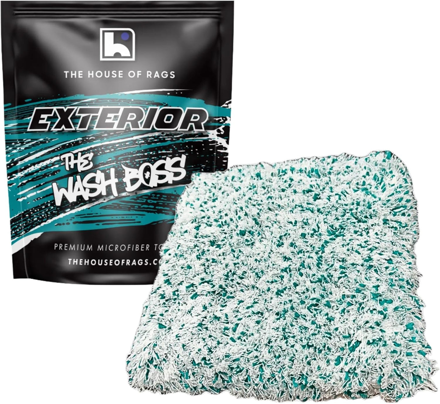 '-The Wash Boss Premium Microfiber Car Wash Pad - Plush Korean Fabric,10x10 inches, 1000 GSM, Ultra-Absorbent, Scratch-Free, Safe for Paint – Teal & White (1-Pack)