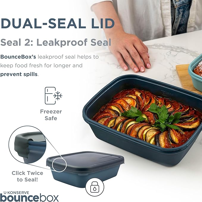 U Konserve Platinum Silicone Food Storage Bento Box Dual Seal Rectangle Container - Leak Proof, Shatter Proof, Dishwasher Safe, Plastic Free - 48oz (Seafoam)